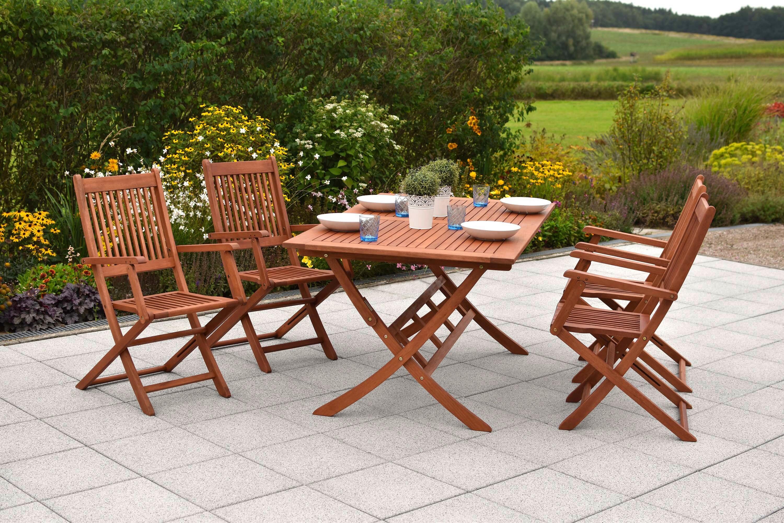 Gartentischgruppe Rio 5 tlg. Naturfarben - Eukalyptusholzfarben, KONVENTIONELL, Holz - Gardenson