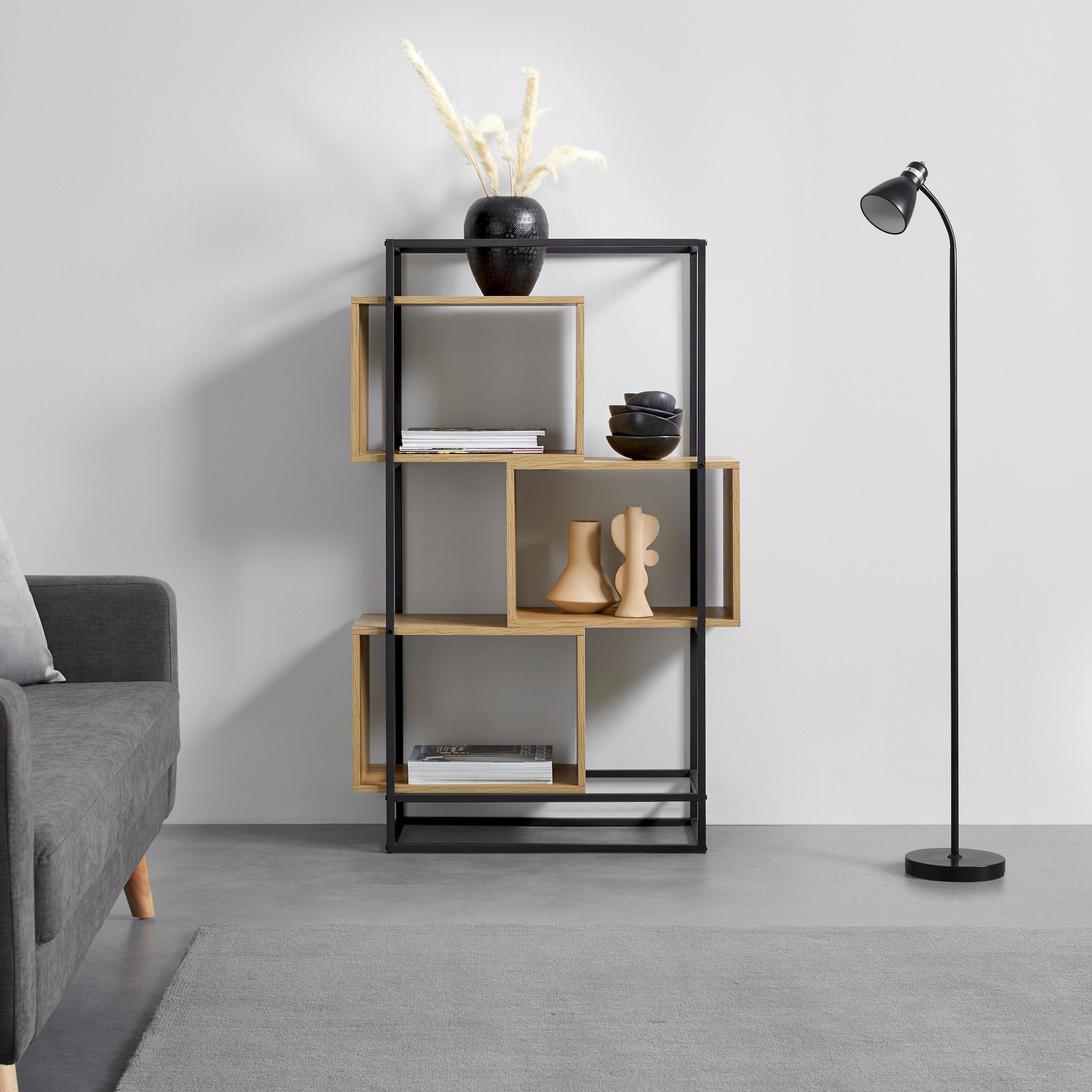 REGÁL ADRIAN -EXKLUSIV- - černá/přírodní barvy, Moderní, kov/kompozitní dřevo (80/126/33cm) - Mömax