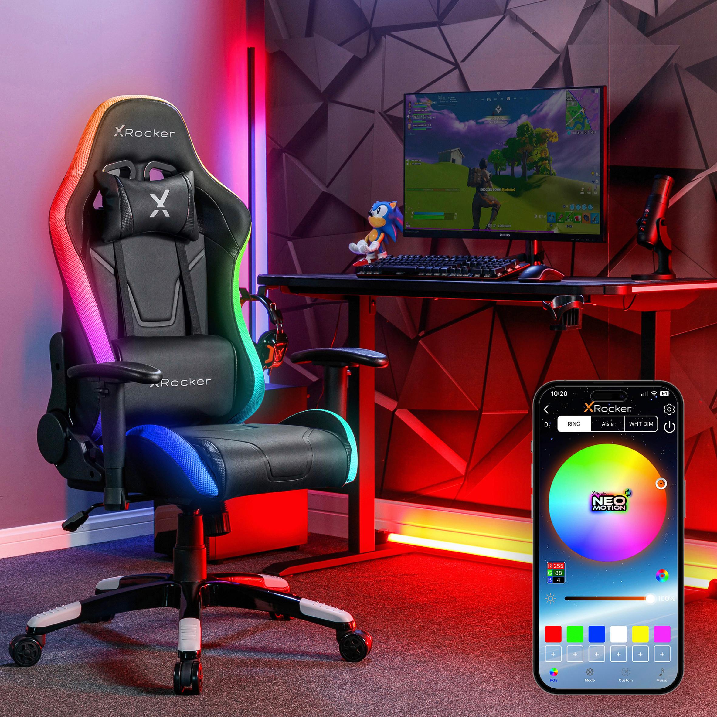 Gaming Stuhl Agility Compact inkl. Kissen und Led, Schwarz - Schwarz, MODERN, Kunststoff/Textil (55/113/62,5cm) - X Rocker