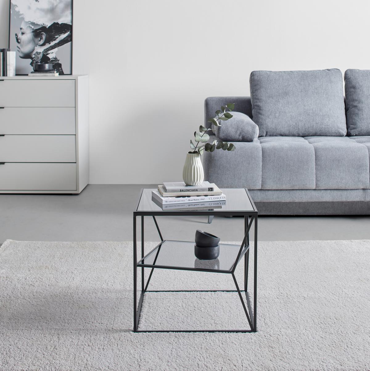 Odkládací stolek ANGEL - šedá/černá, Moderní, kov/sklo (45/45/45cm) - Premium Living