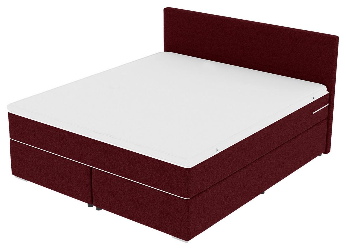 Boxspringbett Catania - Chromfarben/Weinrot, KONVENTIONELL, Textil (140/200cm)