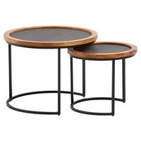 Sada konferenčních stolků mangové dřevo - černá/hnědá, Design, kov/dřevo (60/60/46cm) - MID.YOU