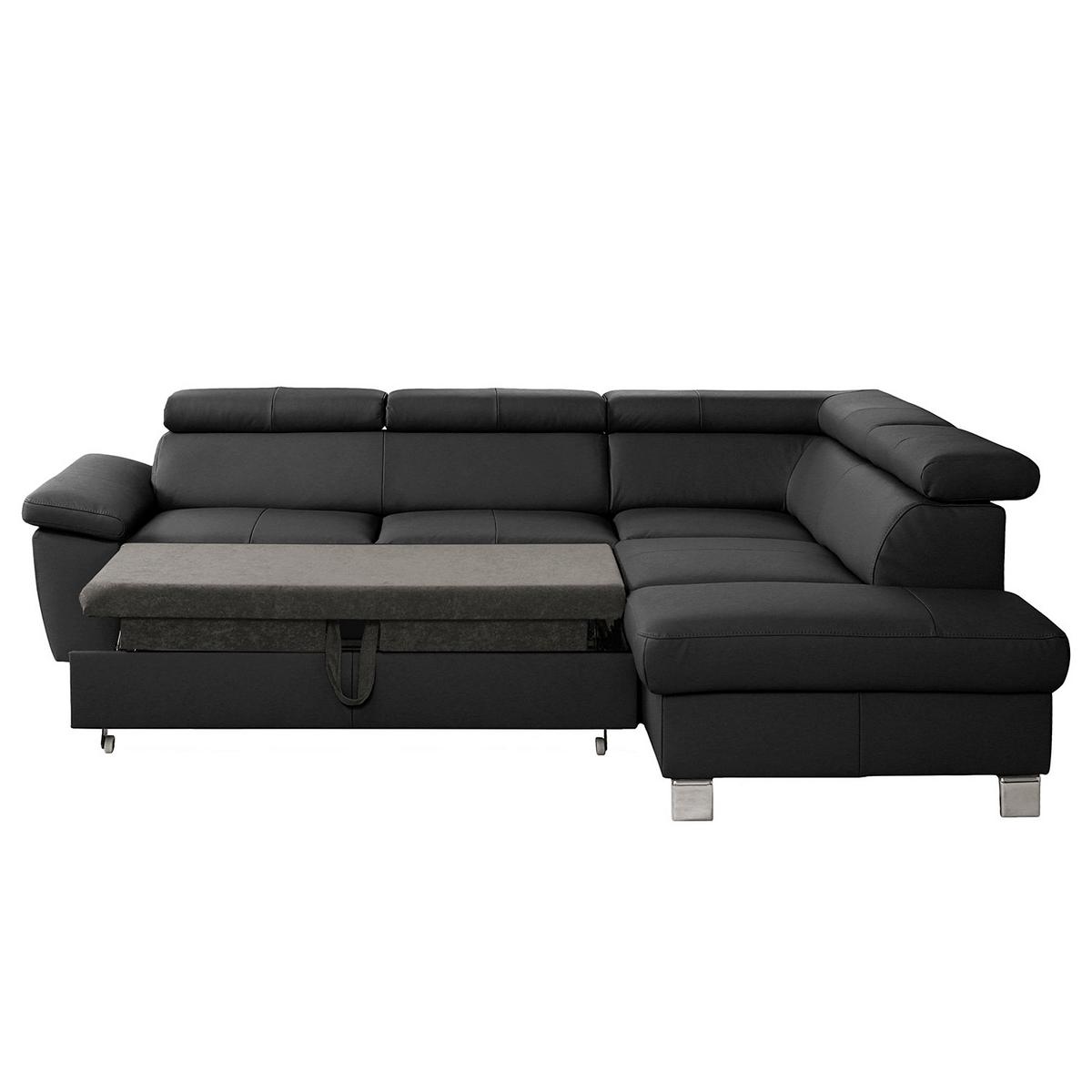 Ecksofa Lugano Teilleder Schwarz 248x208 - Chromfarben/Schwarz, Design, Leder/Textil (248/208cm) - Livetastic
