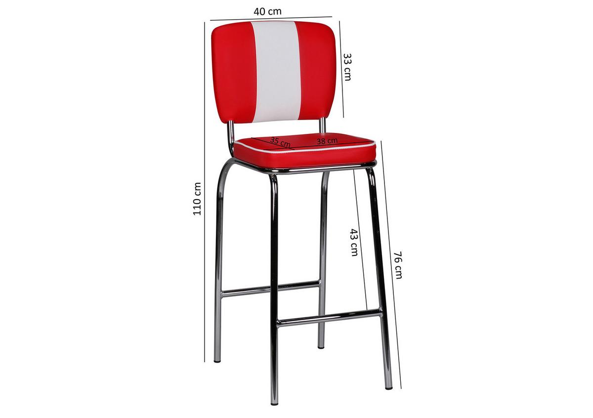Barová židle AMERICAN DINER červenobílá - bílá/barvy stříbra, Moderní, kov/plast (40/110/38cm) - MID.YOU