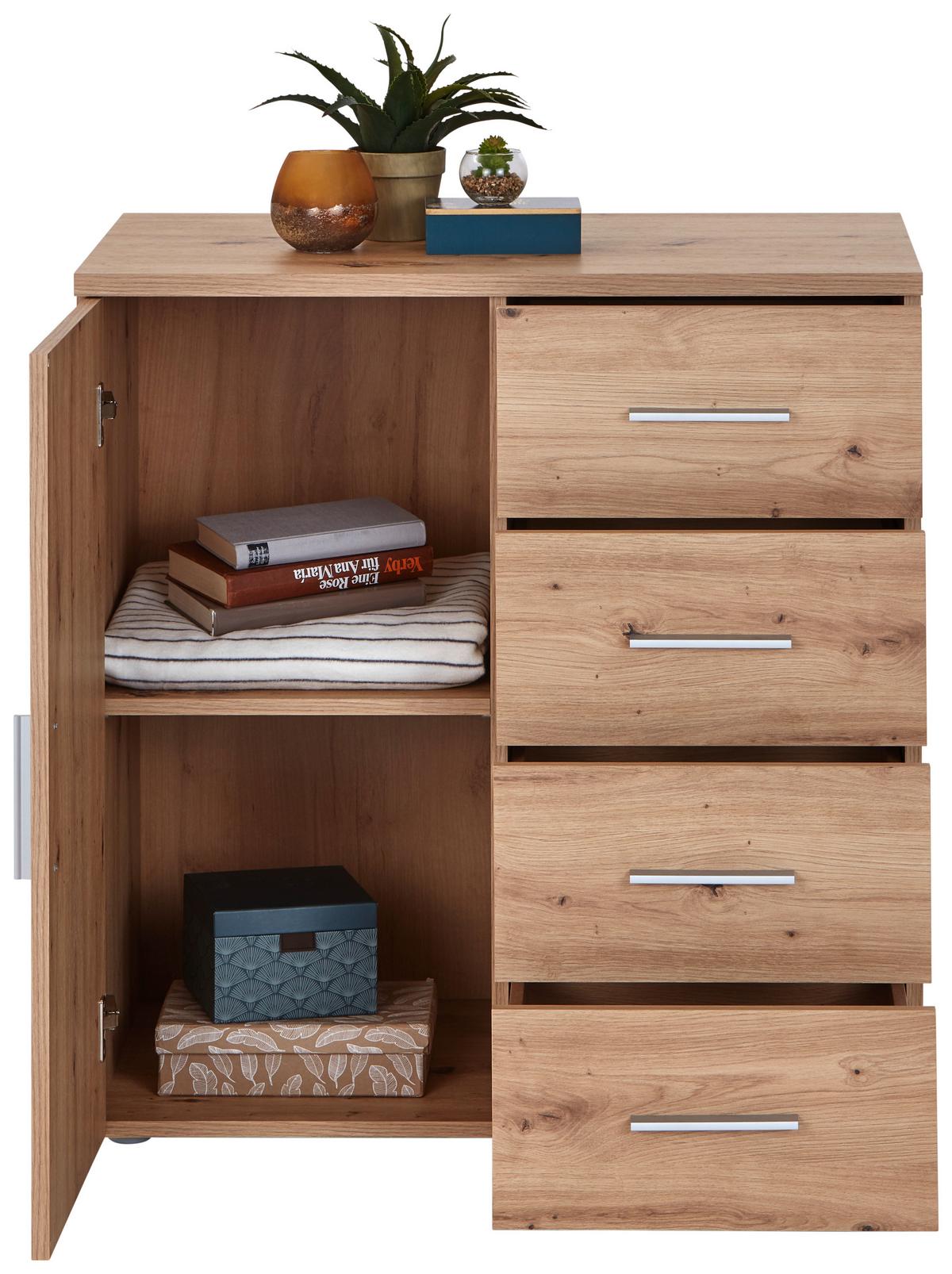 Komód Trio New 80/86 Cm - tölgyfa színű, Modern, faalapú anyag (80/86/50cm)