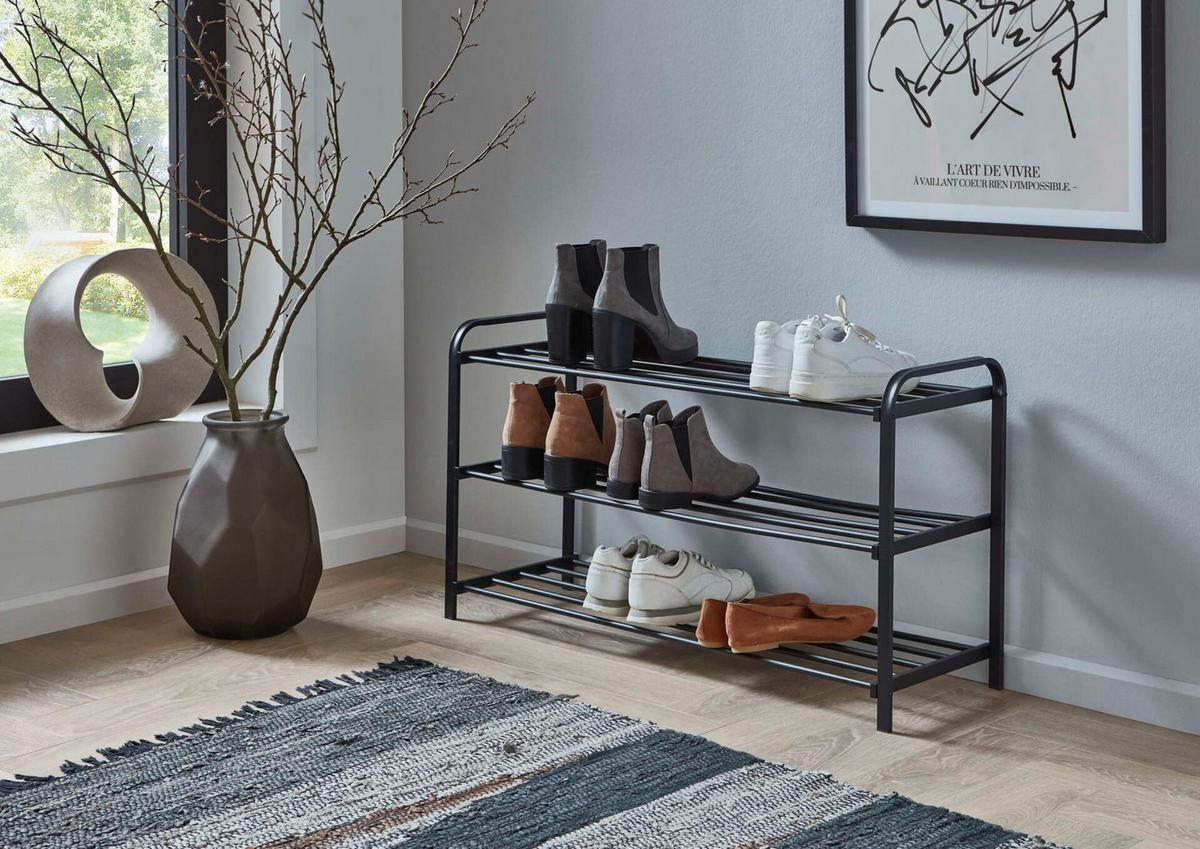 Schuhregal Schwarz B: 89 Cm - Schwarz, Design, Metall (89/49/29cm) - MID.YOU