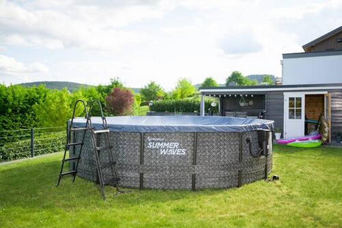 Aufstellbecken Rund mit Leiter D: 488 cm - Grau, KONVENTIONELL, Kunststoff (488/122cm)