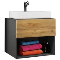 Badmöbel-Set 2-Tlg. Lendas B: 60 cm Anthrazit/Eiche Dekor - Honigeiche/Eichefarben, MODERN, Keramik/Holzwerkstoff (60cm) - MID.YOU