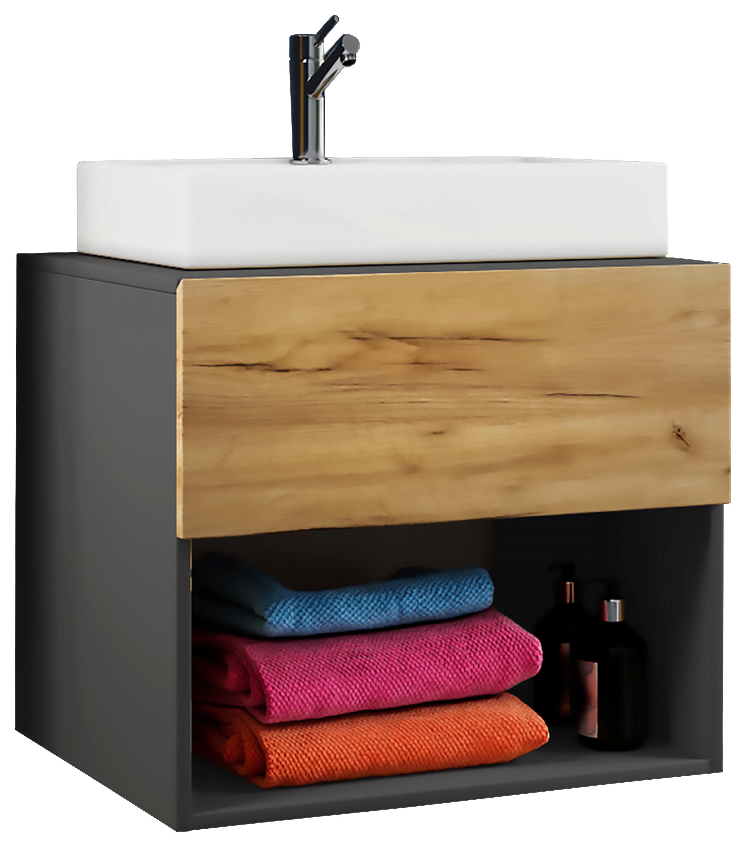 Badmöbel-Set 2--Teilig. Lendas B: 60 cm Anthrazit/Eiche Dekor