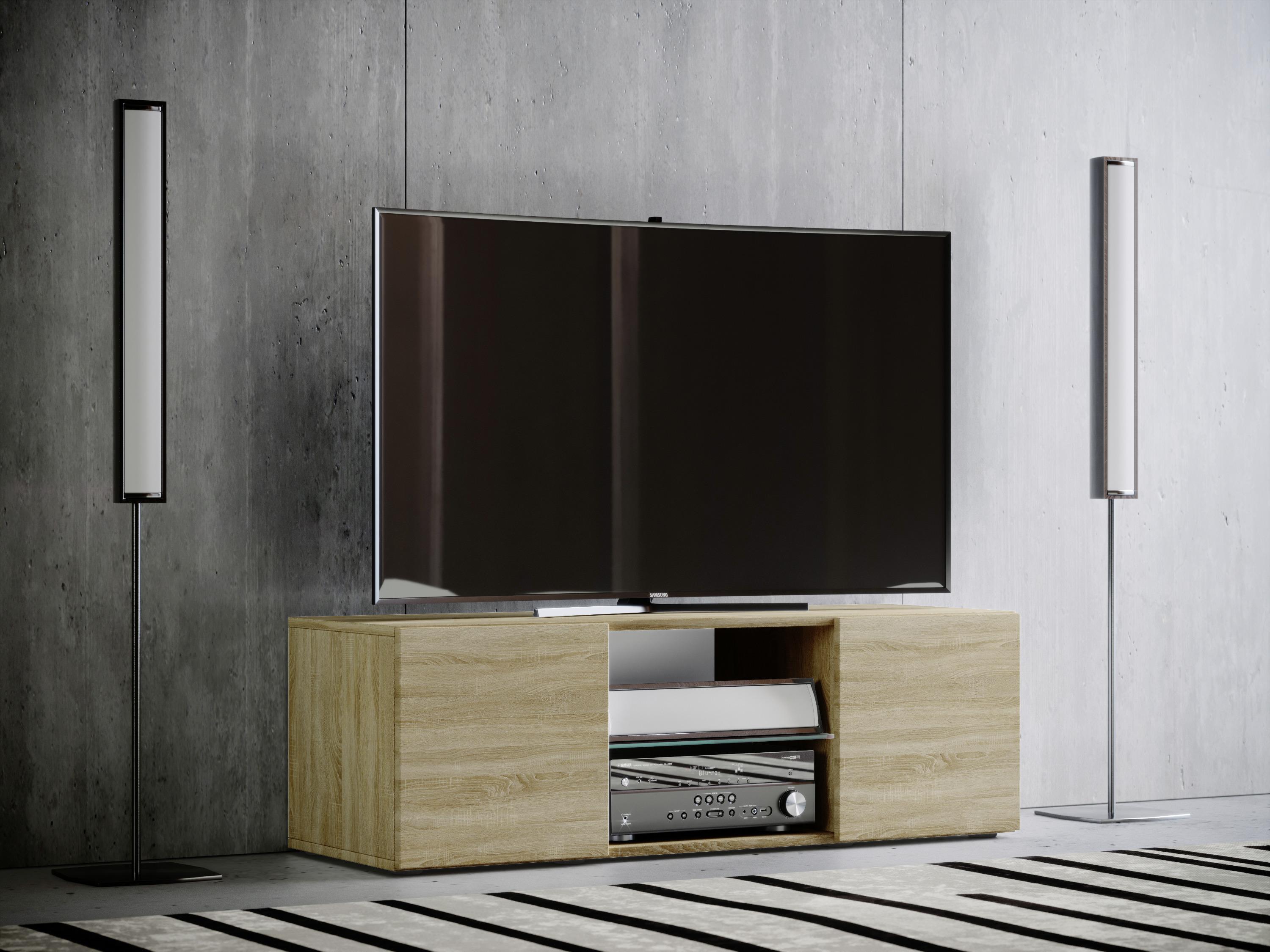 TV-Element Lowina B: 115 cm Sonoma Eiche Dekor - Schwarz/Sonoma Eiche, KONVENTIONELL, Glas/Holzwerkstoff (115/40/36cm) - MID.YOU
