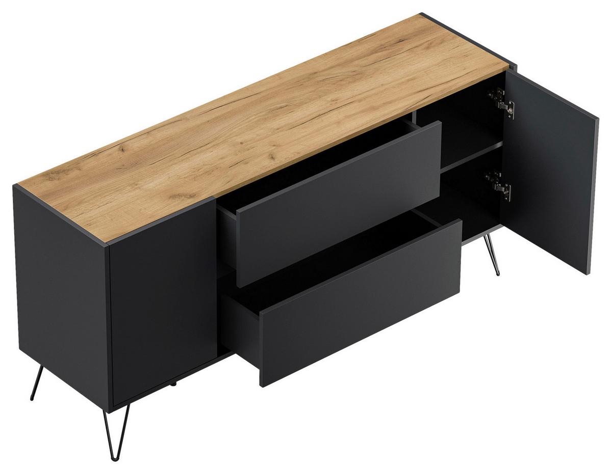 Sideboard Posseik Industrial Graphitfarben/Eiche B: 155 cm - Eichefarben/Schwarz, Design, Holzwerkstoff (155/75,8/42cm) - MID.YOU