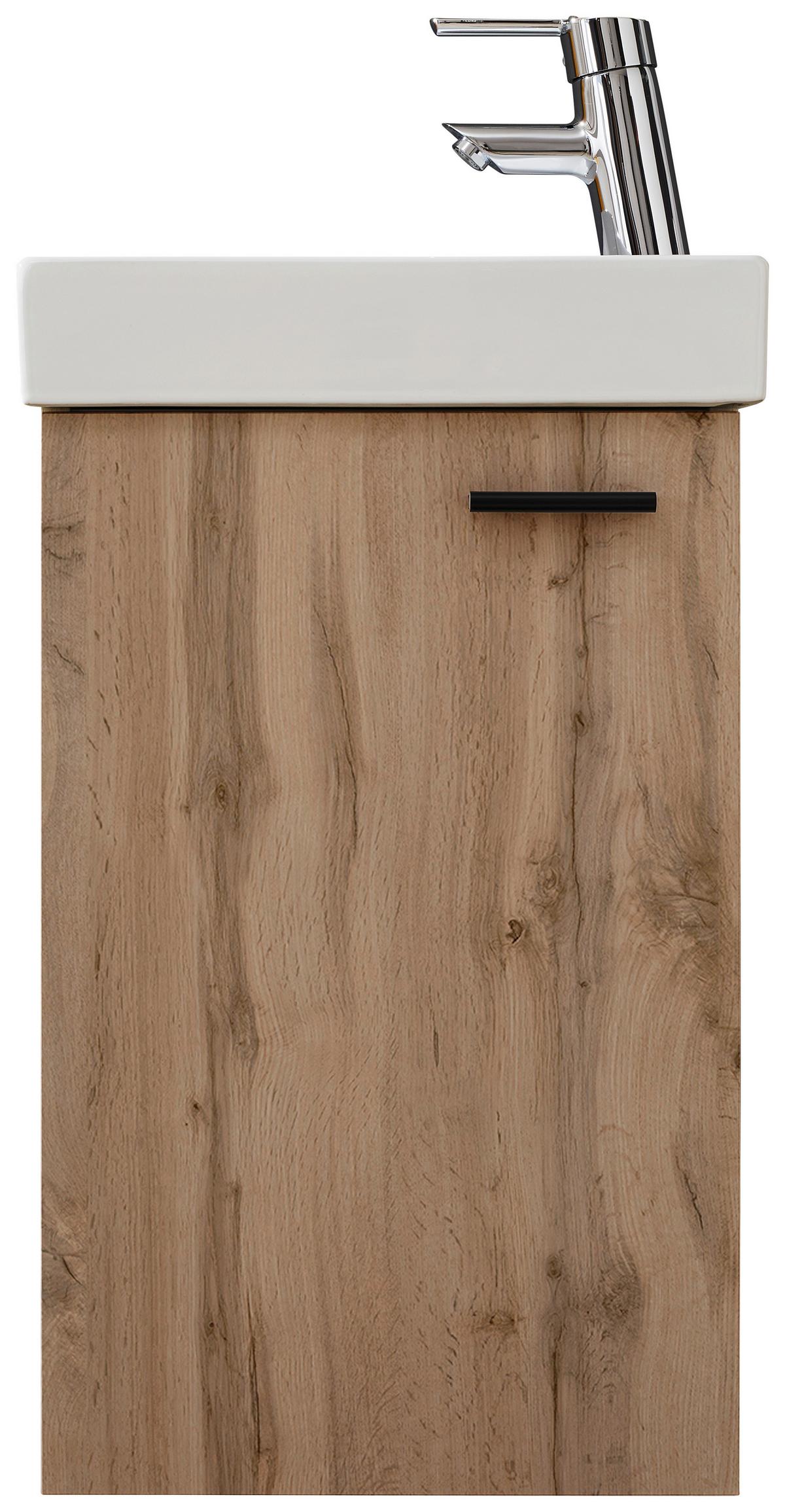 Hosťovská kúpeľňa AMY - divoký dub/biela, Modern, kompozitné drevo/sklo (41/165/23cm) - Mömax