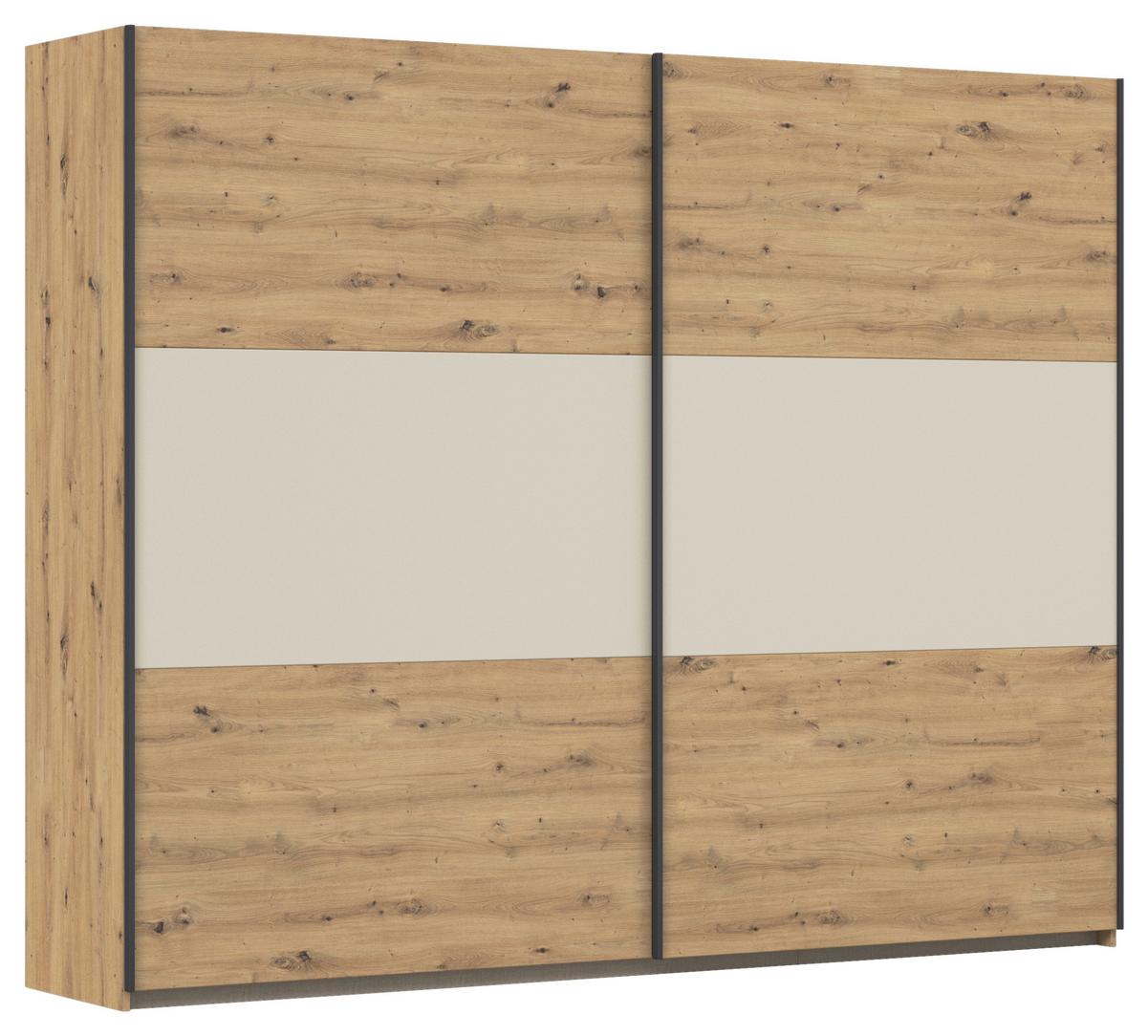 Schwebetürenschrank Neo Champagner Eiche Artisan Dekor - Champagner/Alufarben, MODERN, Holzwerkstoff (261/210/59cm) - Rauch Möbel