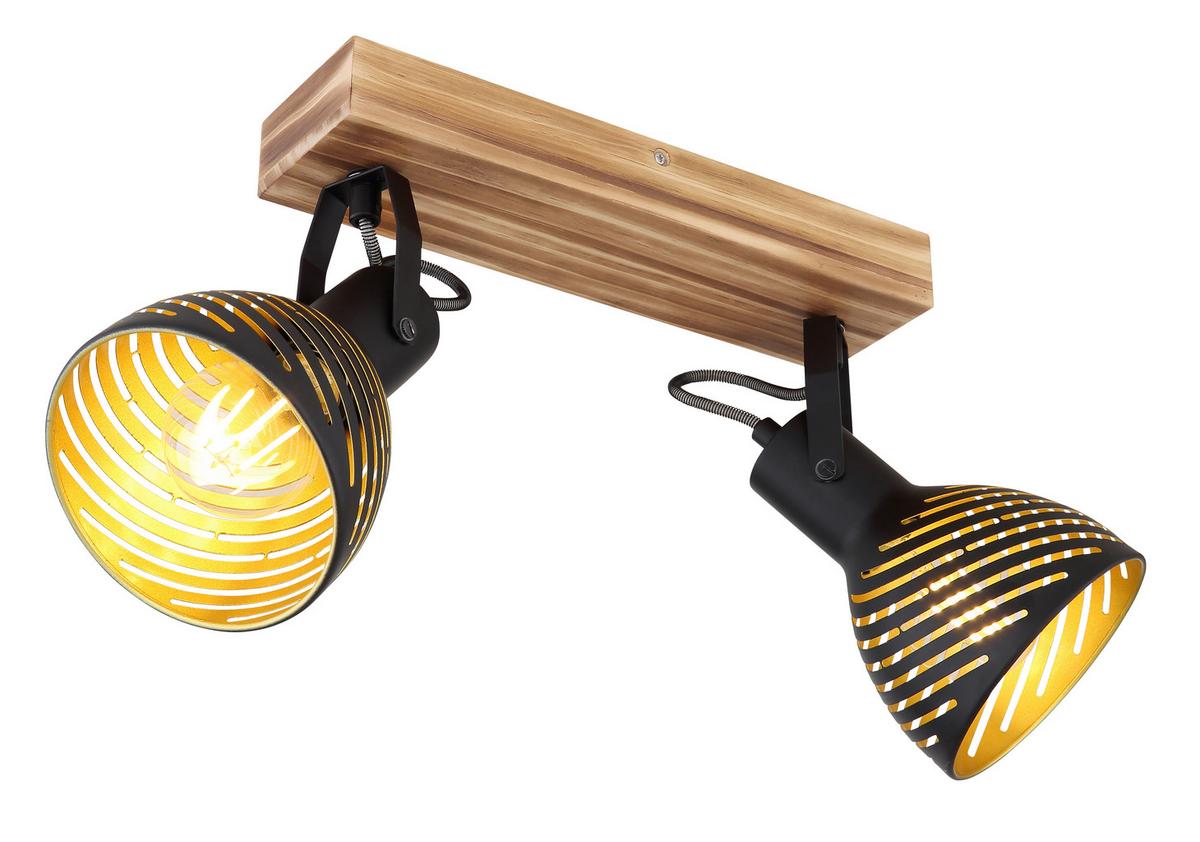 Strahler 2-Flammig verstellbar L: 30 cm - Dunkelbraun/Goldfarben, Basics, Holz/Metall (30/12,5/25cm) - Globo