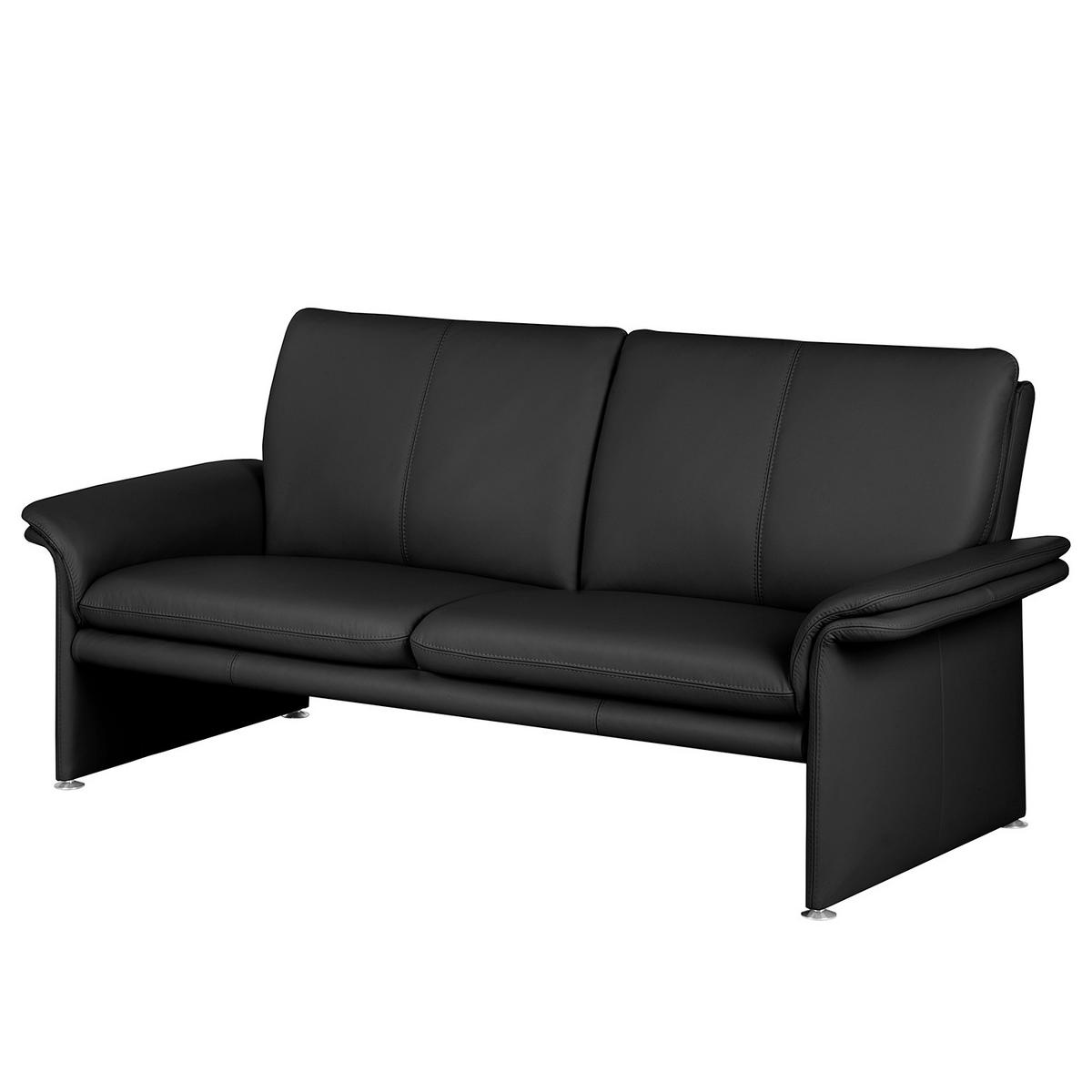 2,5-Sitzer-Sofa Comodo Echtleder Schwarz, B: 197 cm - Silberfarben/Schwarz, Design, Leder (197/90/88cm) - Livetastic