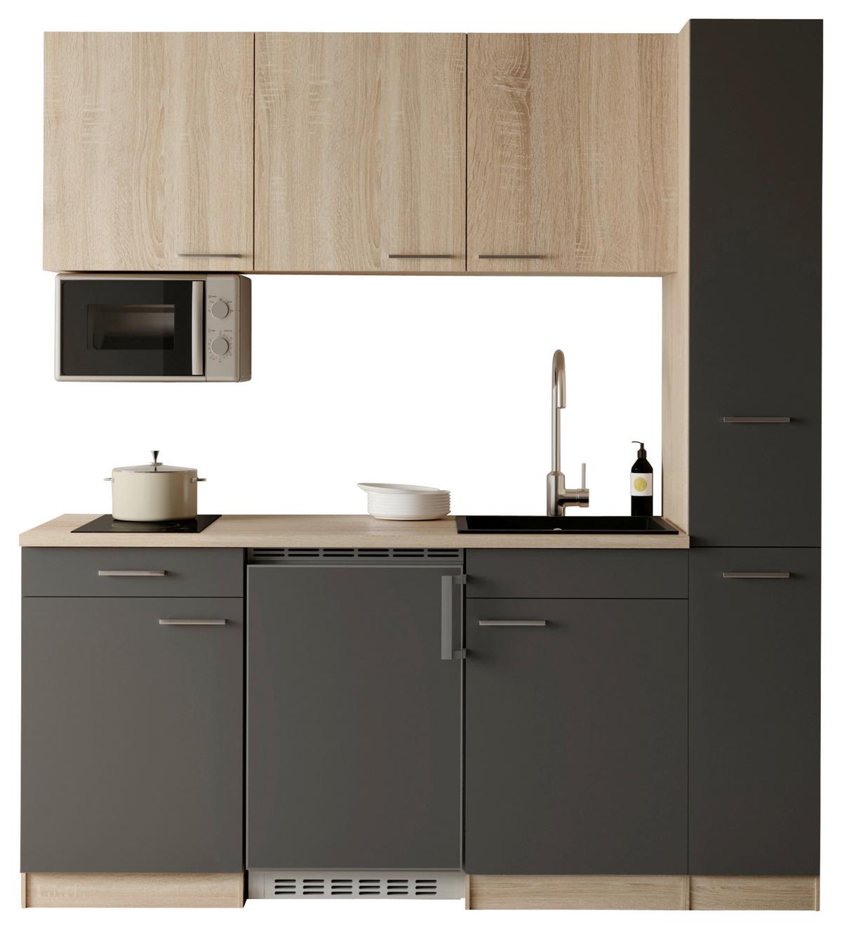 KÜCHENBLOCK Ingrid, Grau B: 180 cm - Eichefarben/Grau, Design, Holzwerkstoff (180cm) - Respekta