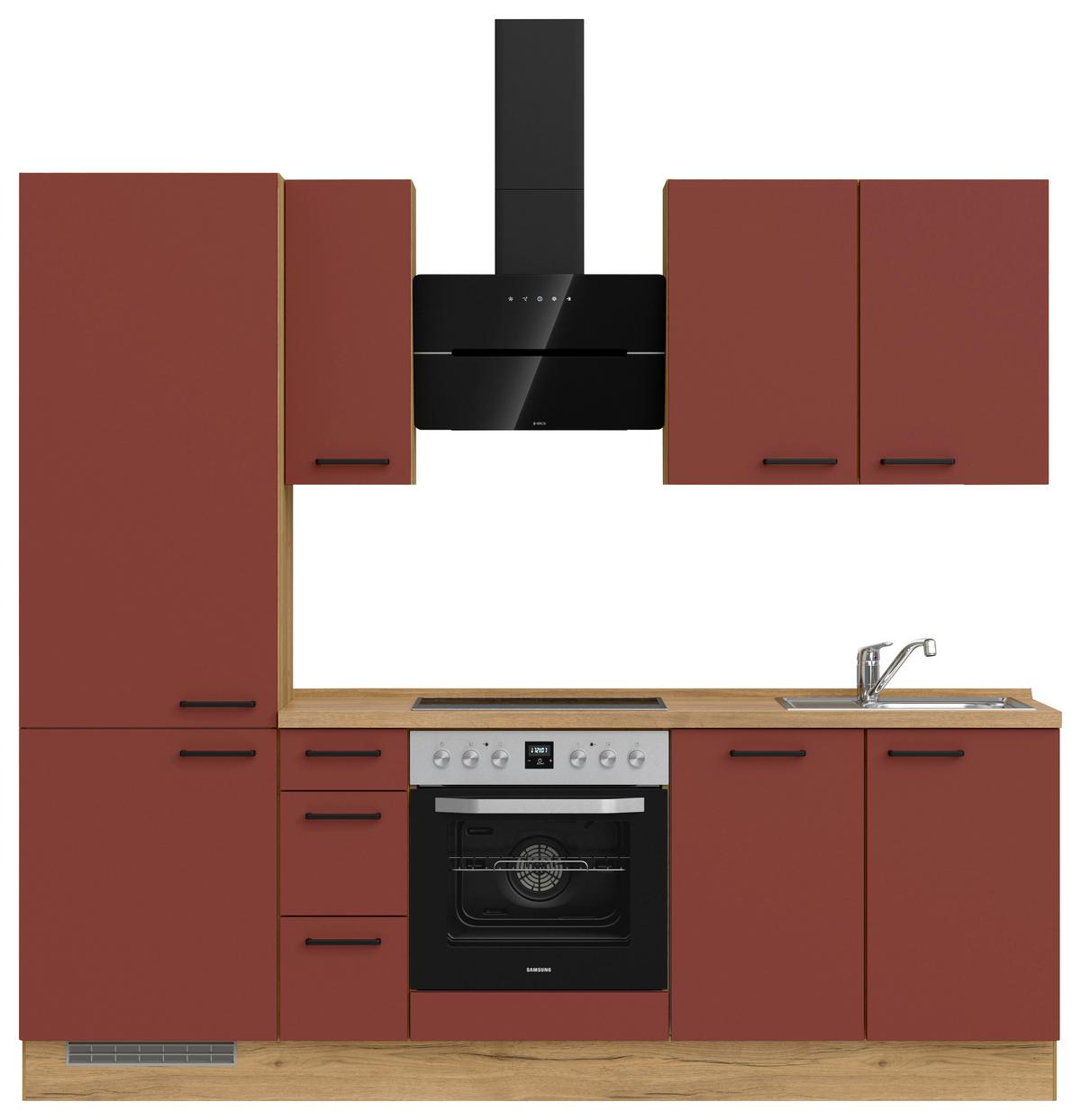 Küchenleerblock Easytouch High-Line, H2 Links - Eichefarben/Rot, MODERN, Holzwerkstoff (240cm) - Nobilia