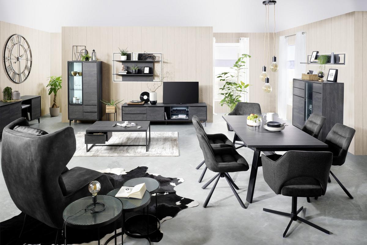 VITRÍNA AARHUS - černá/antracitová, Moderní, kov/kompozitní dřevo (73/159/40cm) - Premium Living