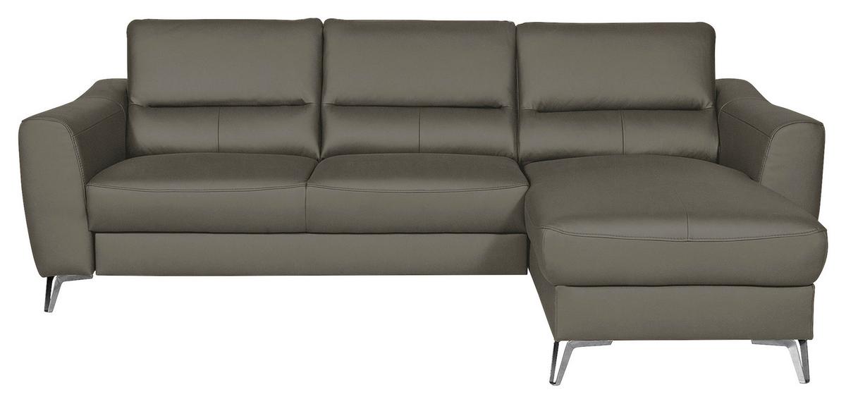 Ecksofa Santos Sahara S: 241 cm - Chromfarben/Sahara, Design, Leder/Textil (241/168cm) - Livetastic