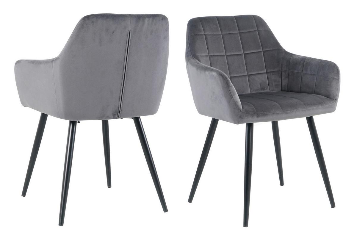 Armlehnstuhl-set Samt Anthrazit, B: 59cm - Anthrazit/Schwarz, Design, Textil/Metall (59/83/62cm) - Livetastic
