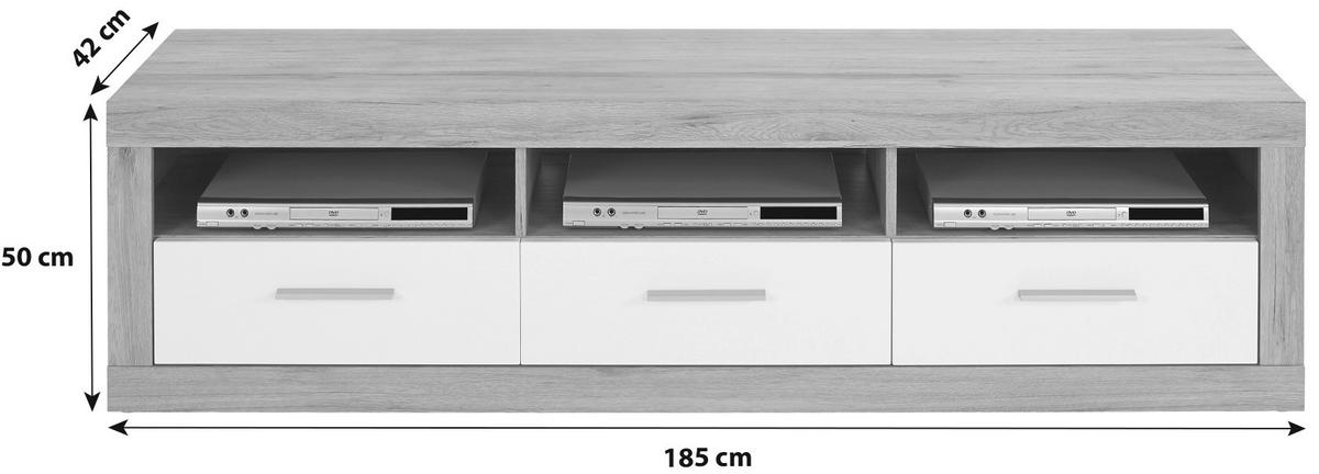 Tv-element Malta B: 185 Cm Weiß/eiche Dekor - Eichefarben/Schwarz, MODERN, Holz (185/50/42cm)