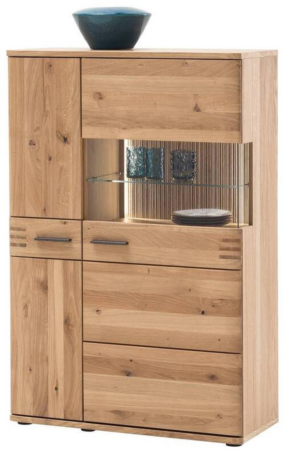Highboard teilmassiv B: 90 cm Salvador Eichefarben - Eichefarben/Schwarz, Design, Glas/Holz (90/136/37cm) - Livetastic
