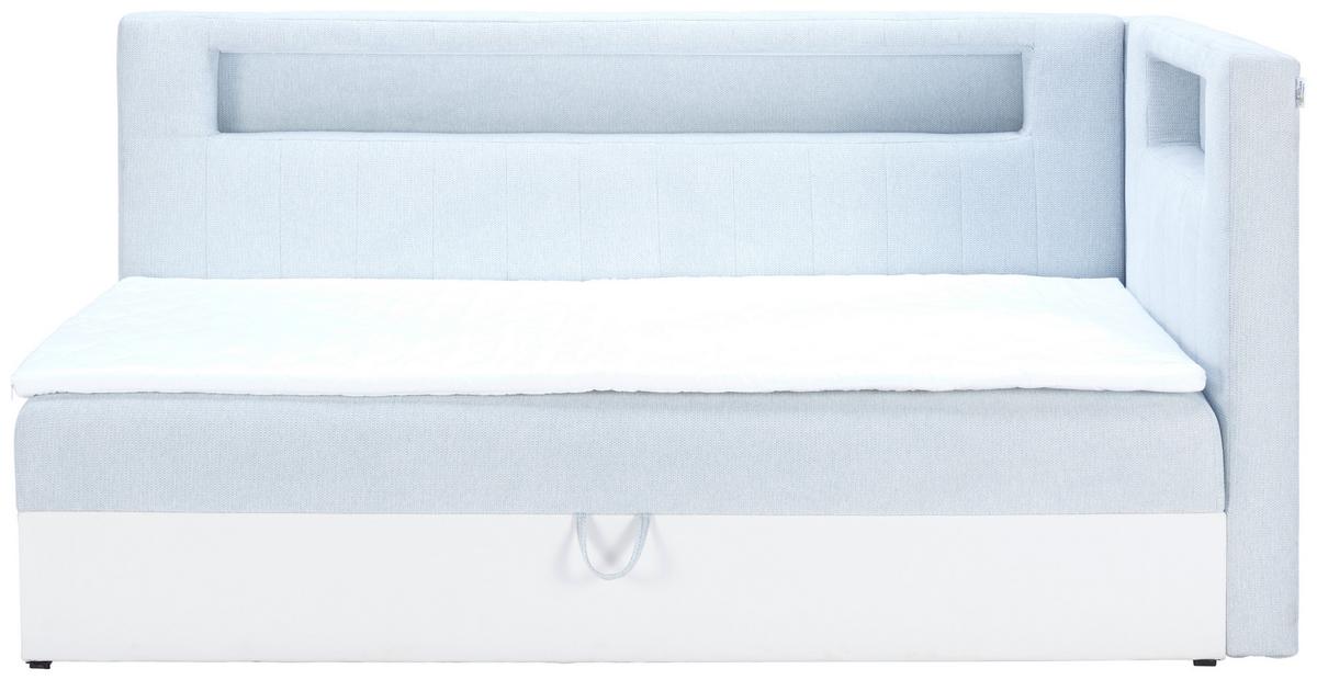 Polsterbett mit Bettkasten 120x200 cm Weiß / Hellblau - Schwarz/Weiß, MODERN, Leder/Textil (120/200cm) - Ondega