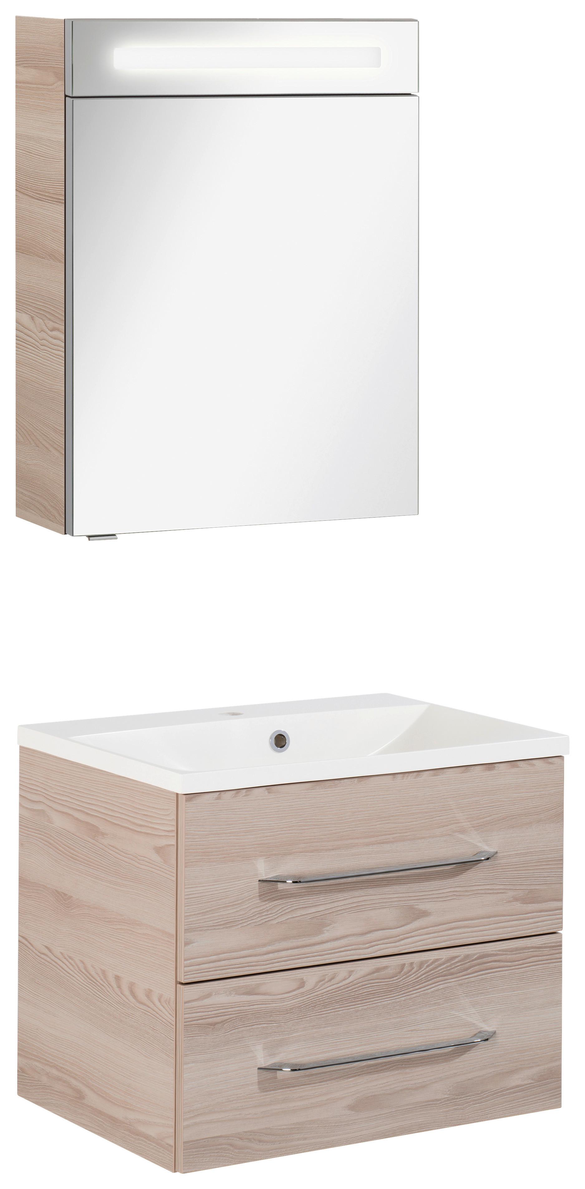 Badezimmer Clever Eschefarben B: 60cm - Eschefarben/Weiß, MODERN, Glas/Holzwerkstoff (60/118,9/45,7cm) - MID.YOU