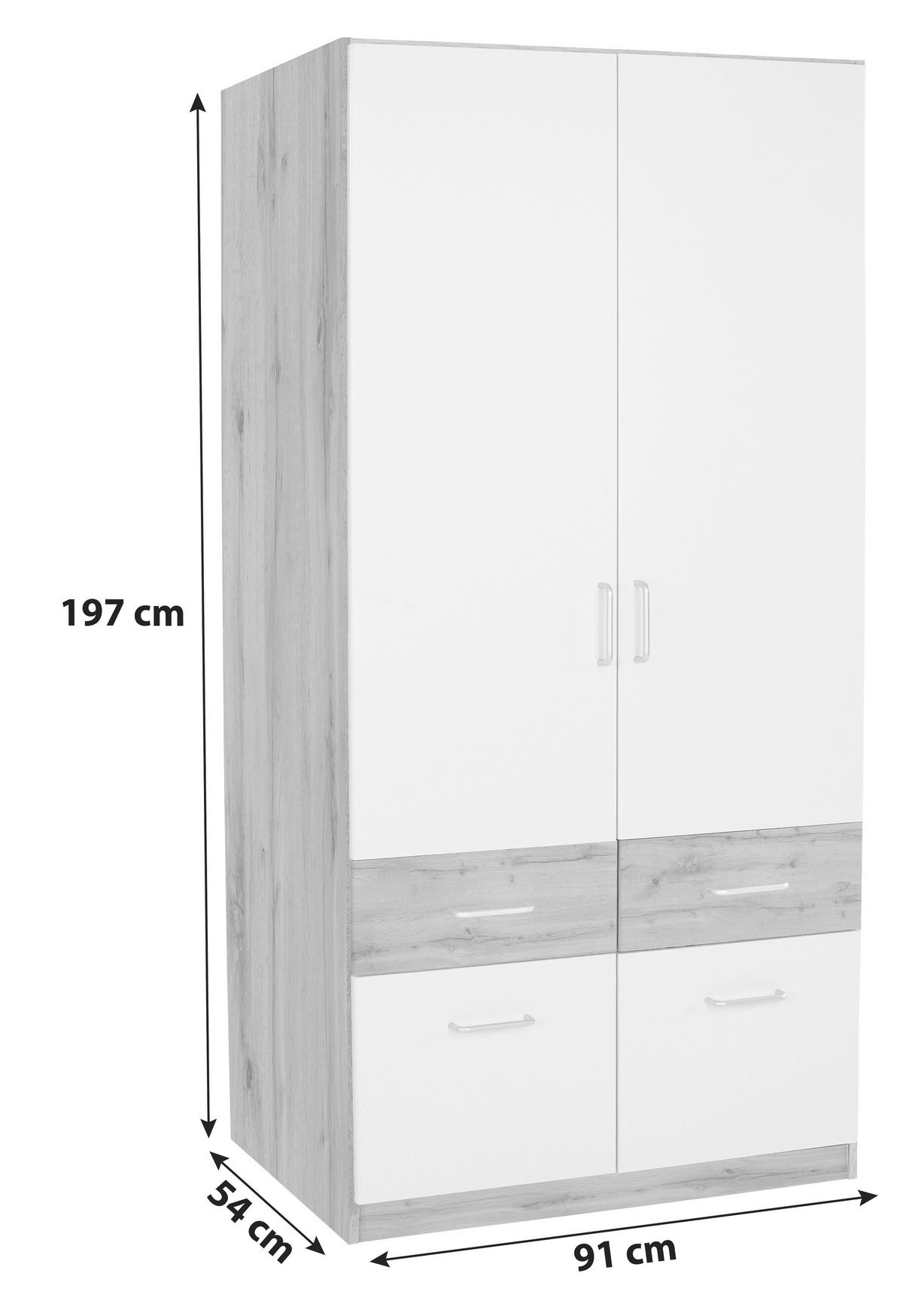 ŠATNÍ SKŘÍŇ AALEN-EXTRA - bílá/barvy dubu, Konvenční, kompozitní dřevo/plast (91/197/54cm)