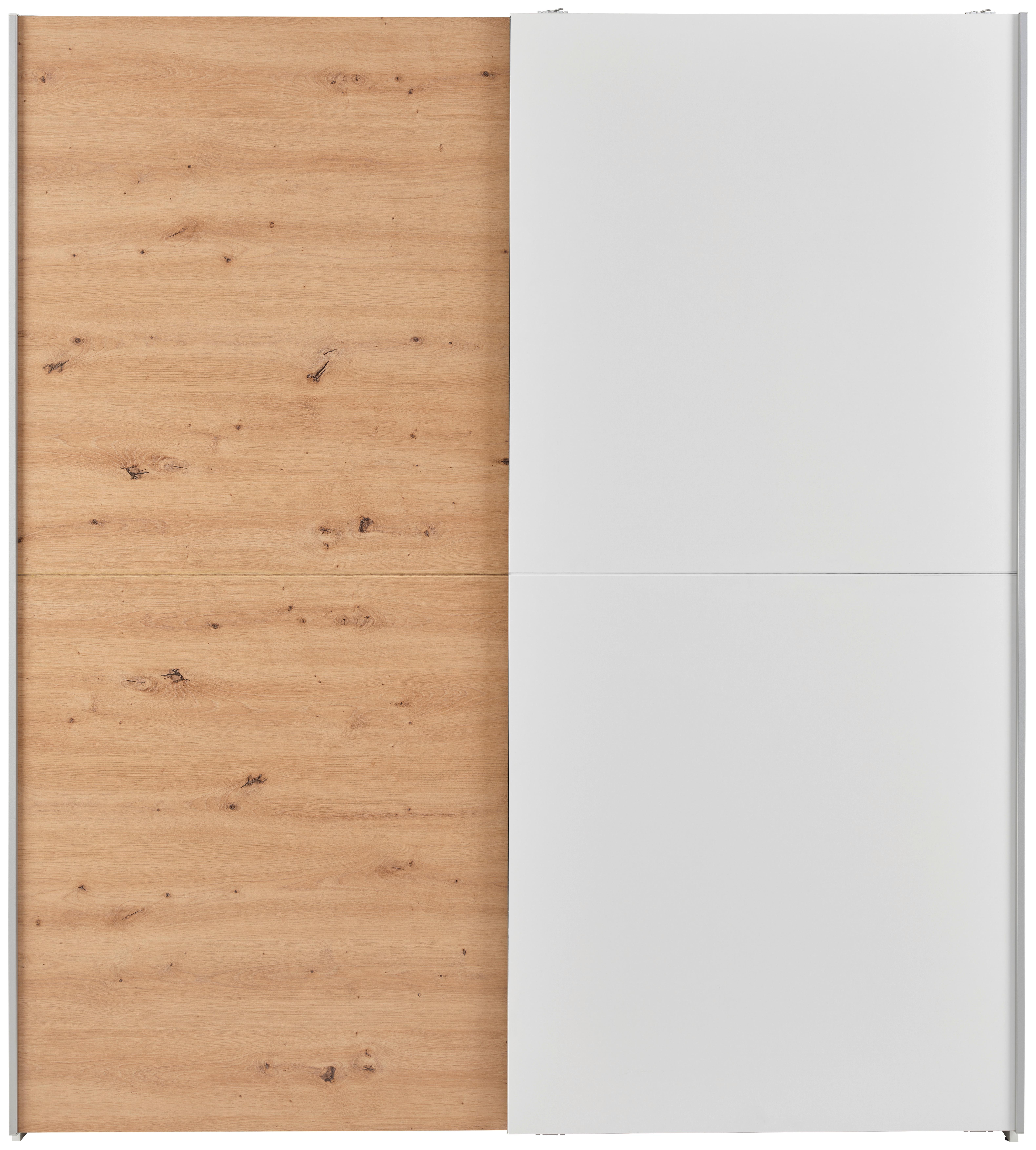 Schwebetürschrank Time, Weiß Eiche Artisan Dekor, B: 170 cm - Weiß/Eiche Artisan, Basics, Holzwerkstoff (170/190/59cm)