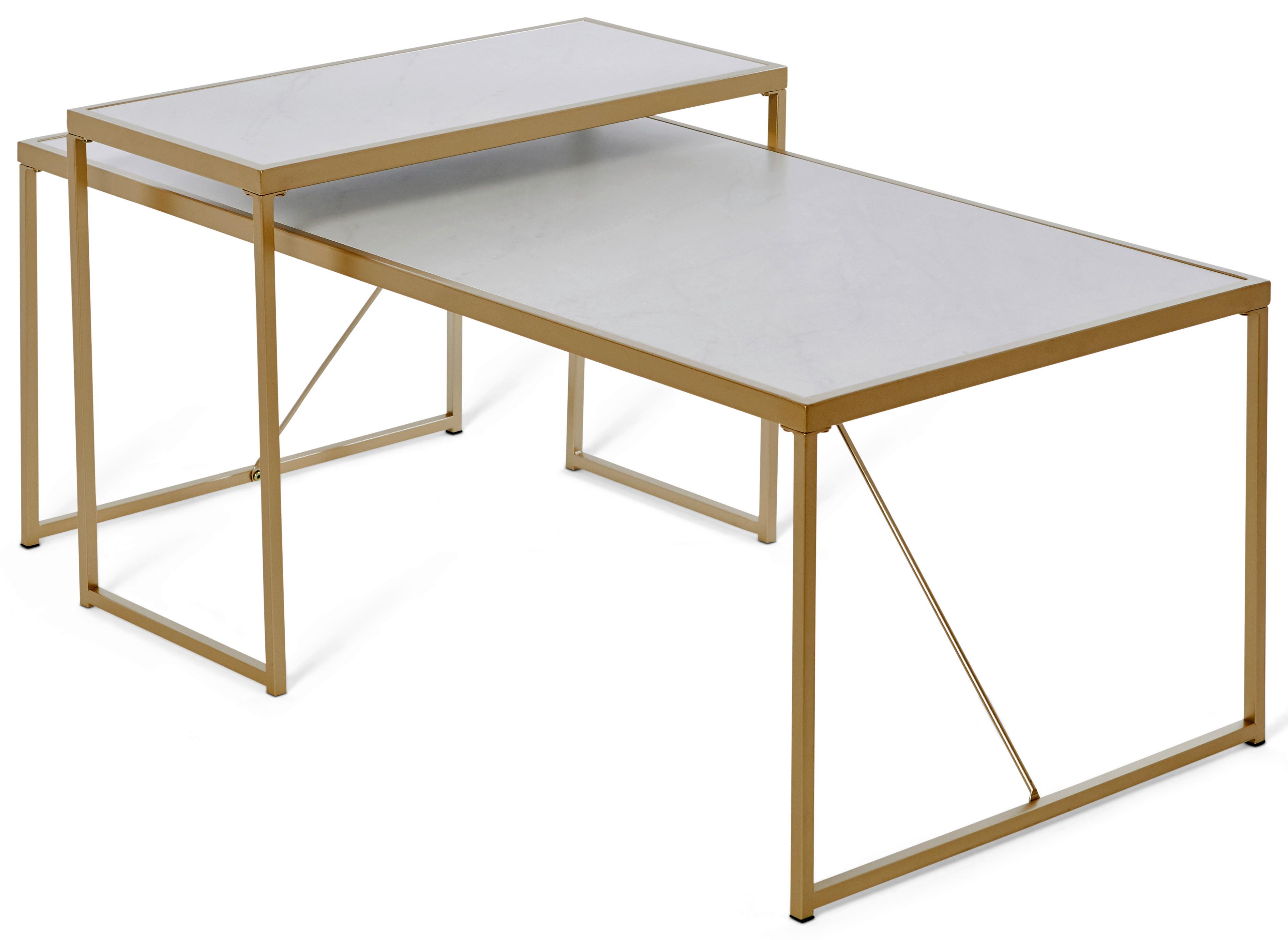 Couchtischset Glam Coffee Set - Goldfarben/Weiß, KONVENTIONELL, Holzwerkstoff/Metall (120/70/52cm) - Livetastic