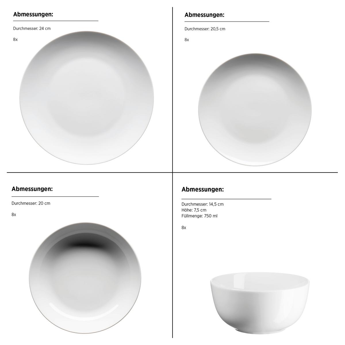 Kombiservice Keramik 8 Personen Geschirr Set Weiß - Weiß, Basics, Keramik - Mäser