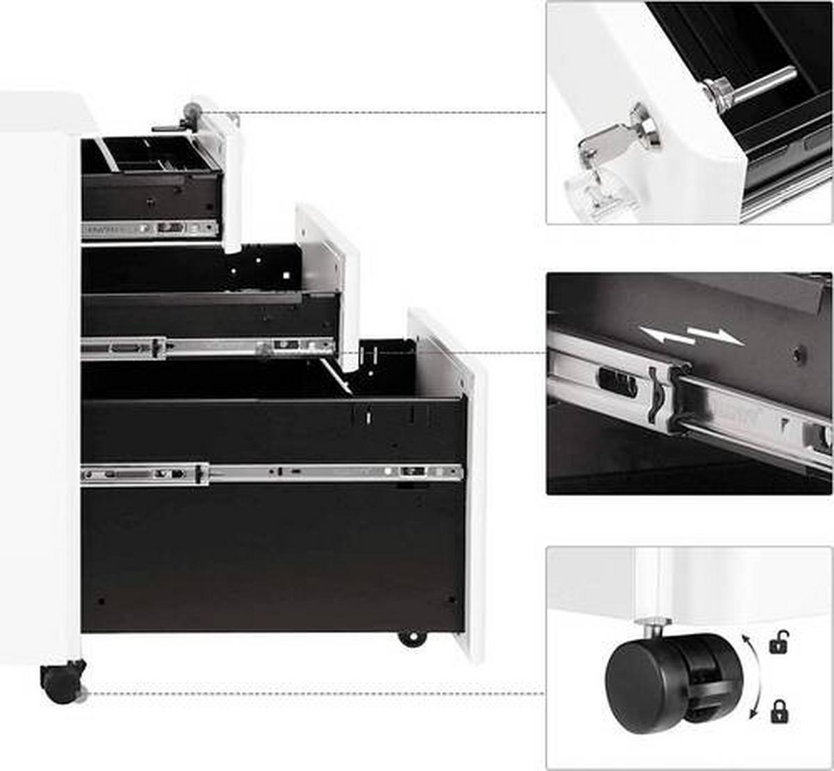 Rollcontainer Metall Weiß Abschließbar 30x59,2x46 Cm - Weiß, Basics, Kunststoff/Metall (30/59,2/46cm) - Boxxx