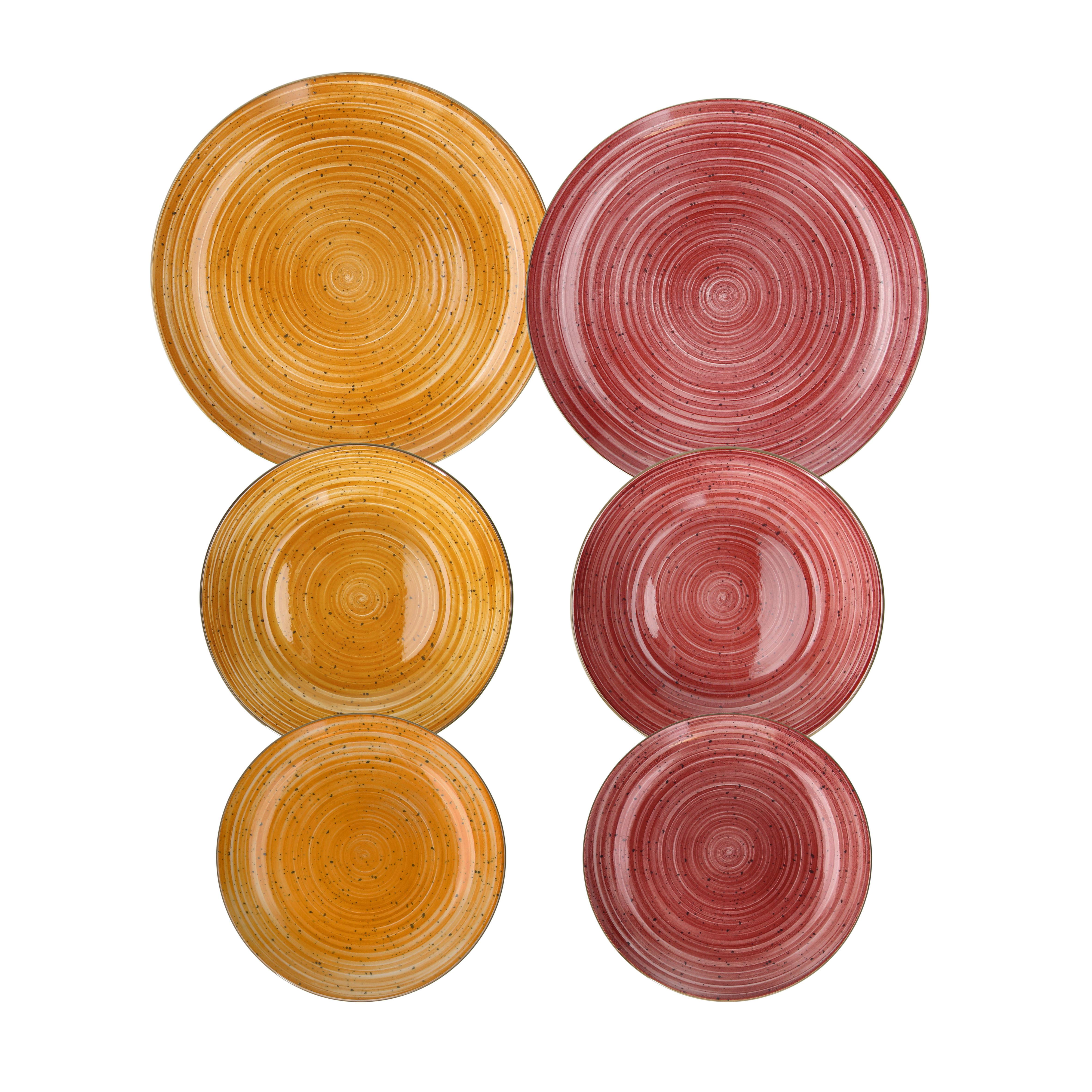 Kombinovaný Servis Macis, 18dílná - oranžová/bordeaux, Natur, keramika (36/28,5/22cm) - Tognana