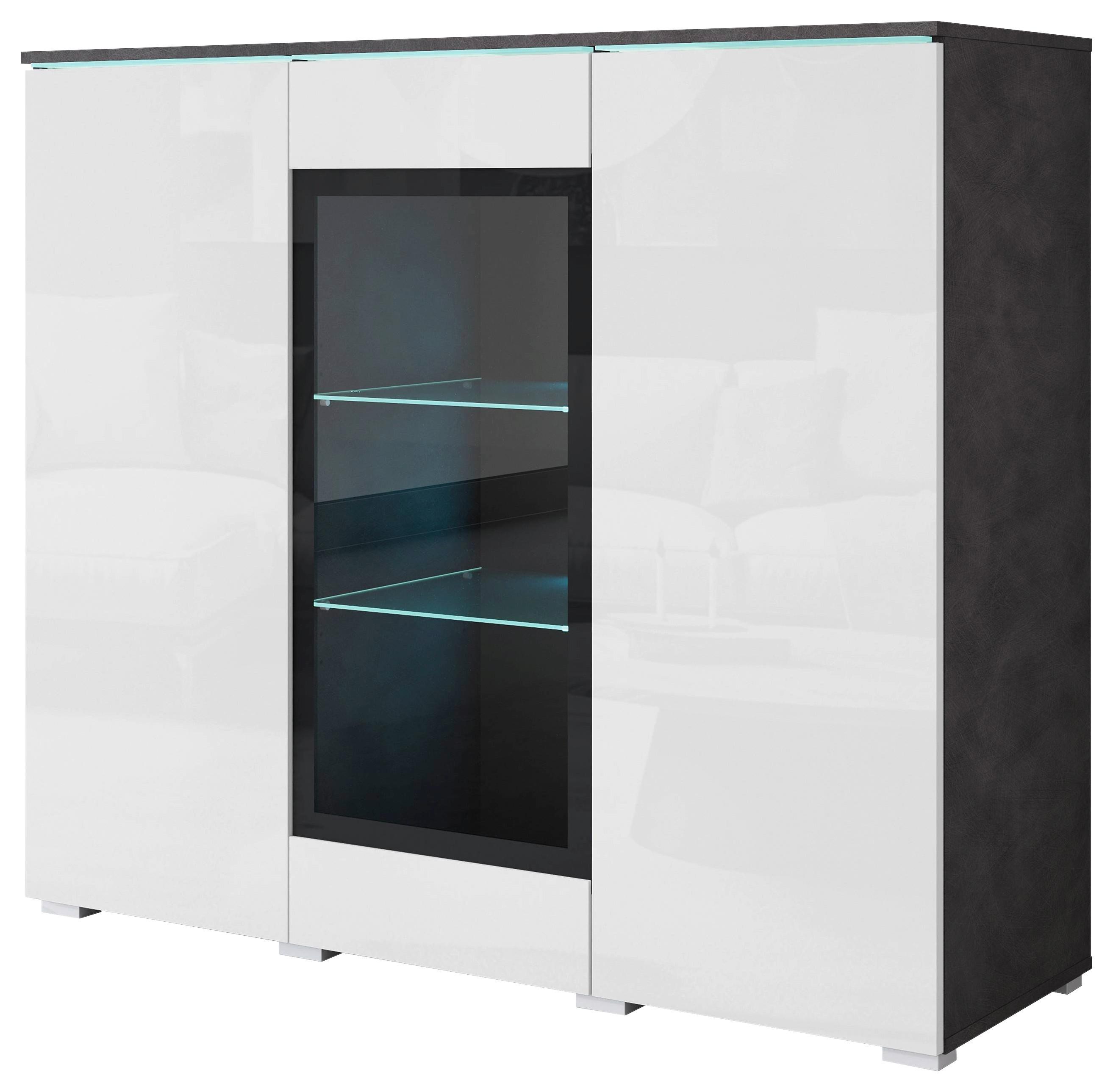 Highboard Vera Anthrazit/weiss Hochglanz - Weiß Hochglanz/Anthrazit, Trend, Glas/Holzwerkstoff (120/103,3/39,5cm) - P & B