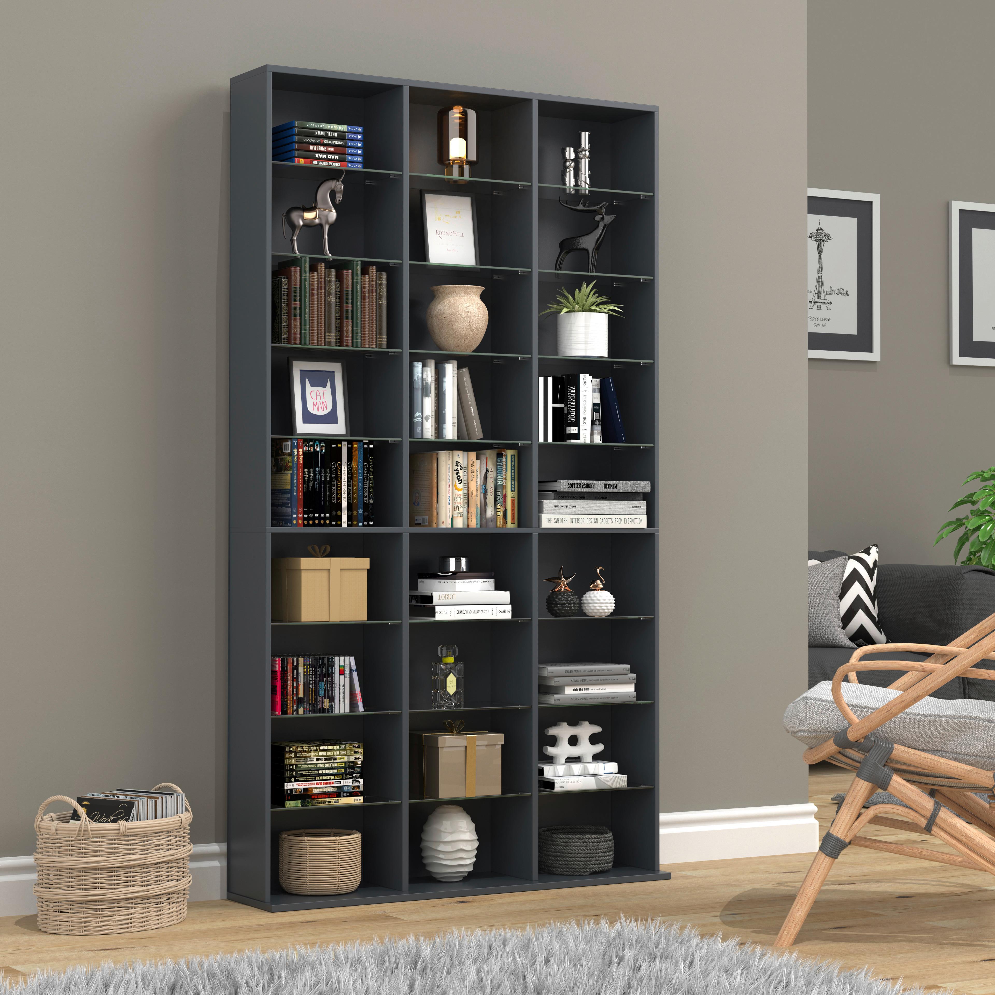 Regal Zilas Anthrazit Dekor B: 102cm - Anthrazit, Design, Glas/Holzwerkstoff (102/181/23cm) - MID.YOU