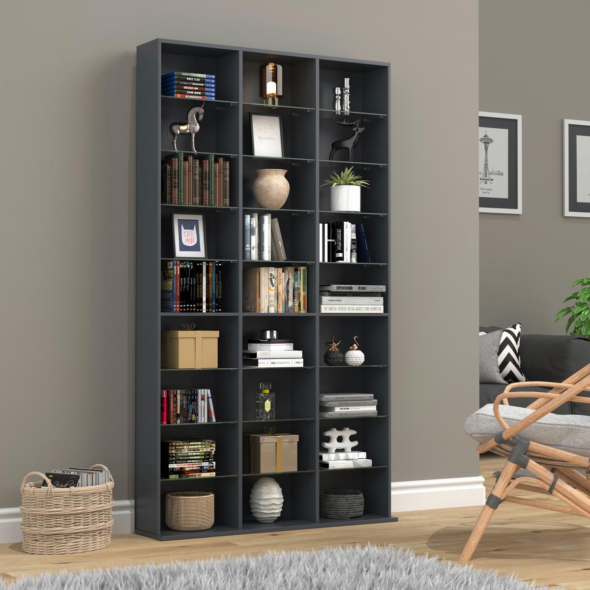 Regal Zilas Anthrazit Dekor B: 102cm - Anthrazit, Design, Glas/Holzwerkstoff (102/181/23cm) - MID.YOU