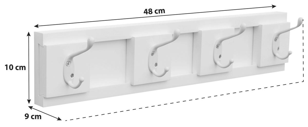 Hakenleiste Helga B: 48 cm 4 Haken - Weiß, MODERN, Holzwerkstoff/Metall (48/10/9cm)