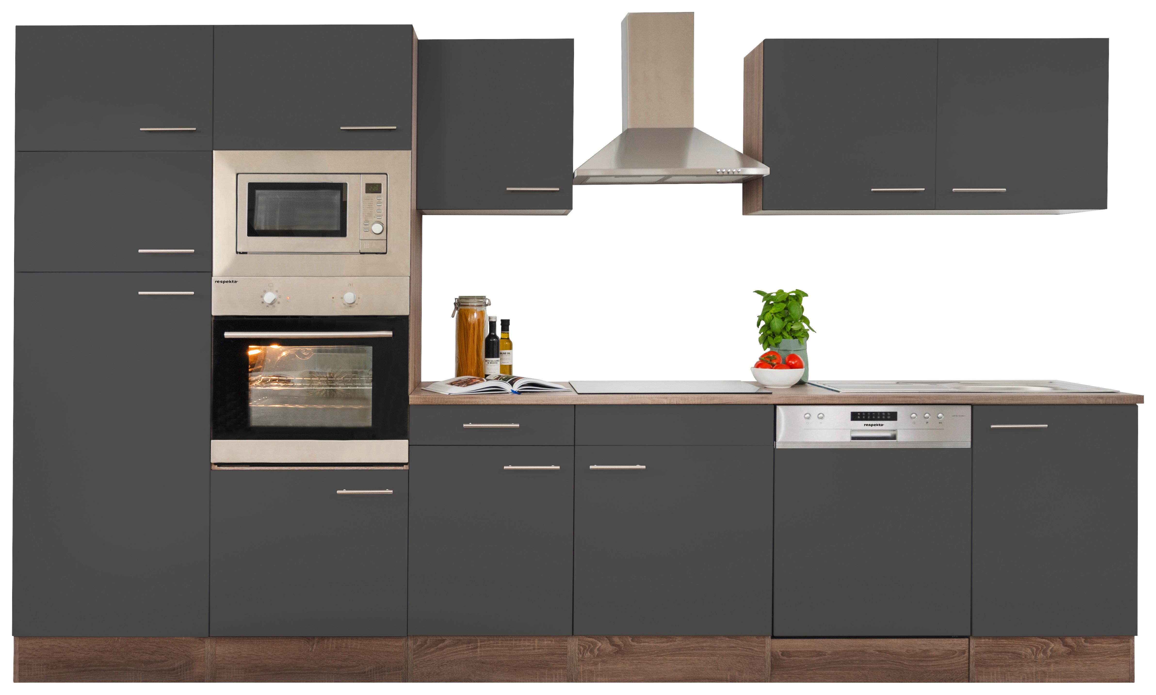 Küchenzeile ohne Geräte B: 340 cm Grau/Eiche Dekor - Eichefarben/Grau, Basics, Holzwerkstoff (340cm) - Respekta