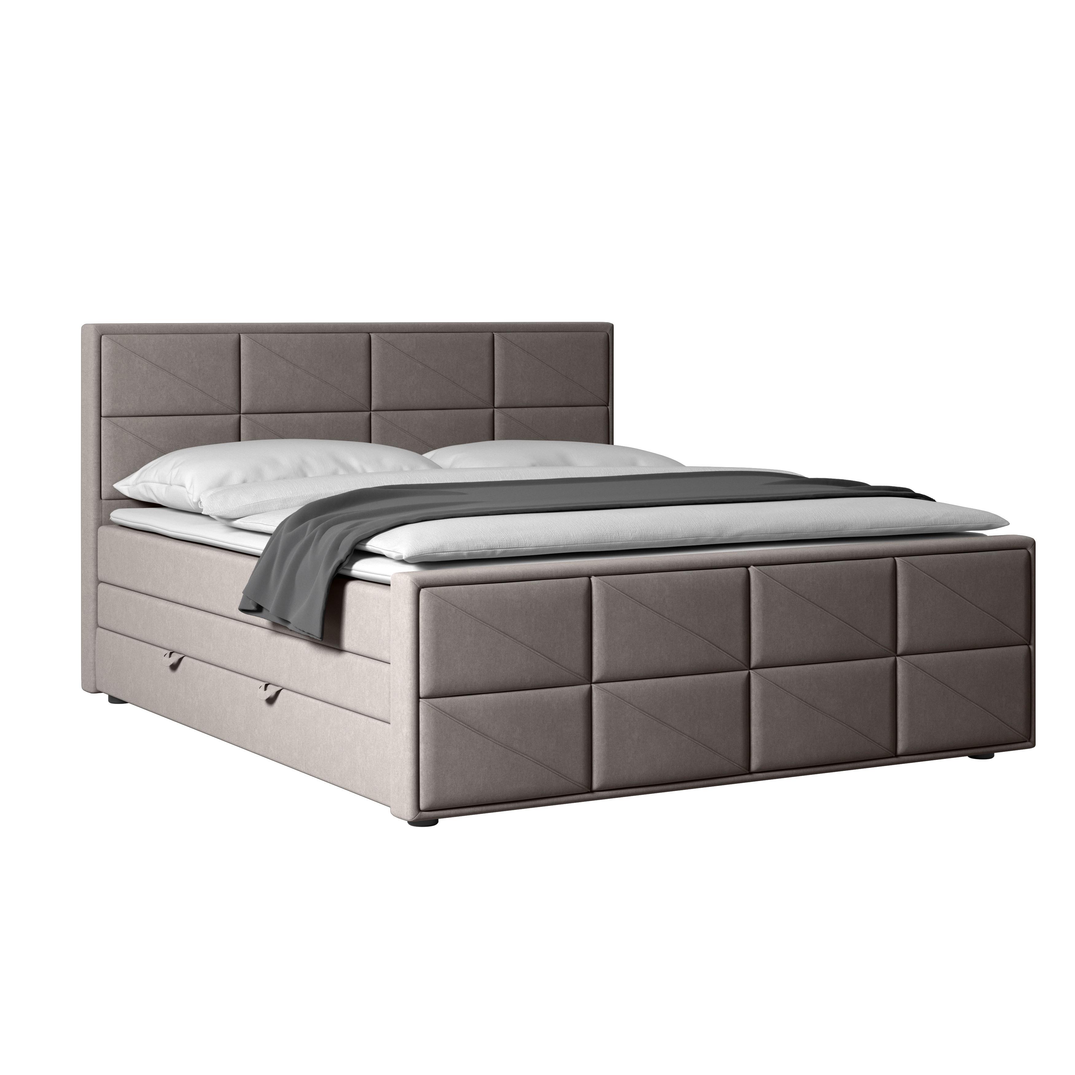 Boxspringbett Oslo Hellgrau inkl.bettkasten, L: 180 cm - Hellgrau/Schwarz, MODERN, Holzwerkstoff/Kunststoff (180/200cm) - MID.YOU