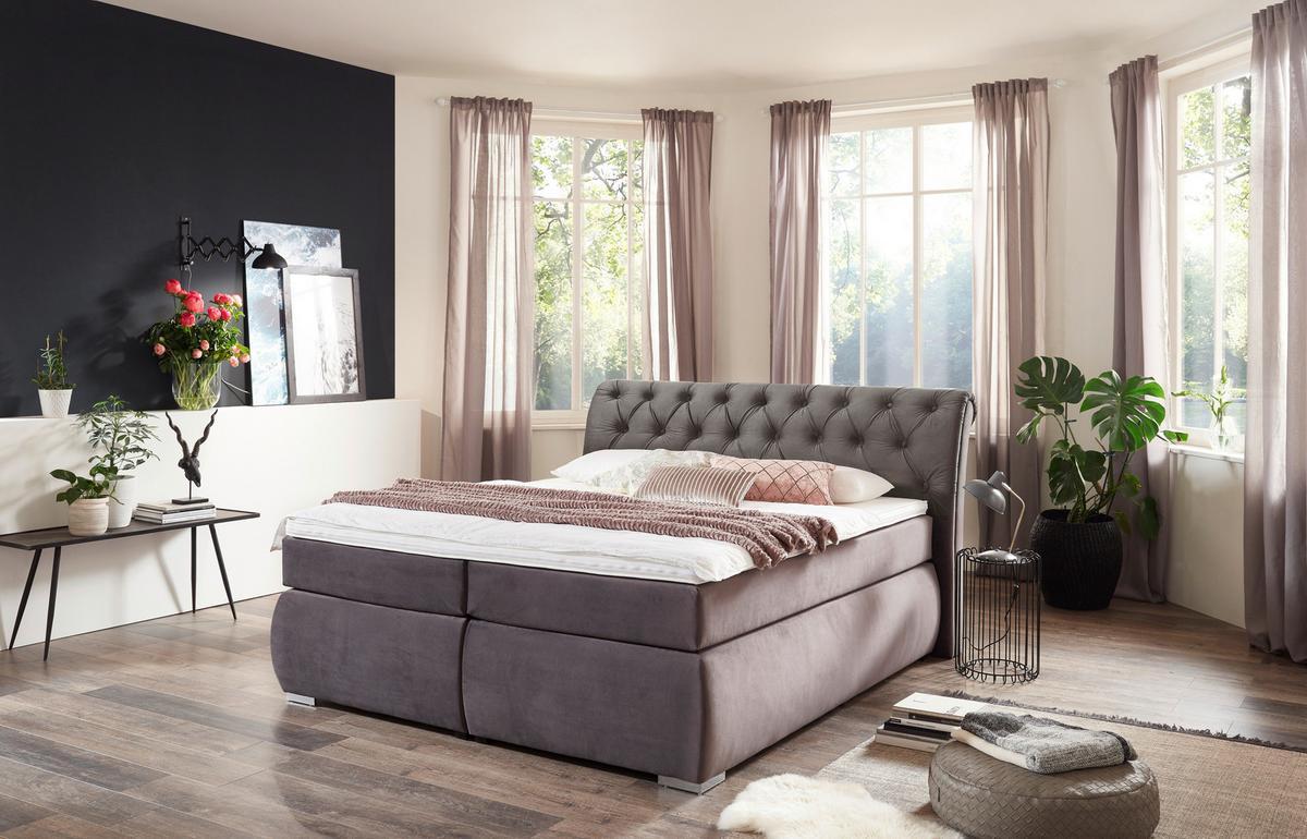 Boxbett mit Topper 180x200 cm Agnes - Chromfarben/Anthrazit, Basics, Textil (180/200cm)