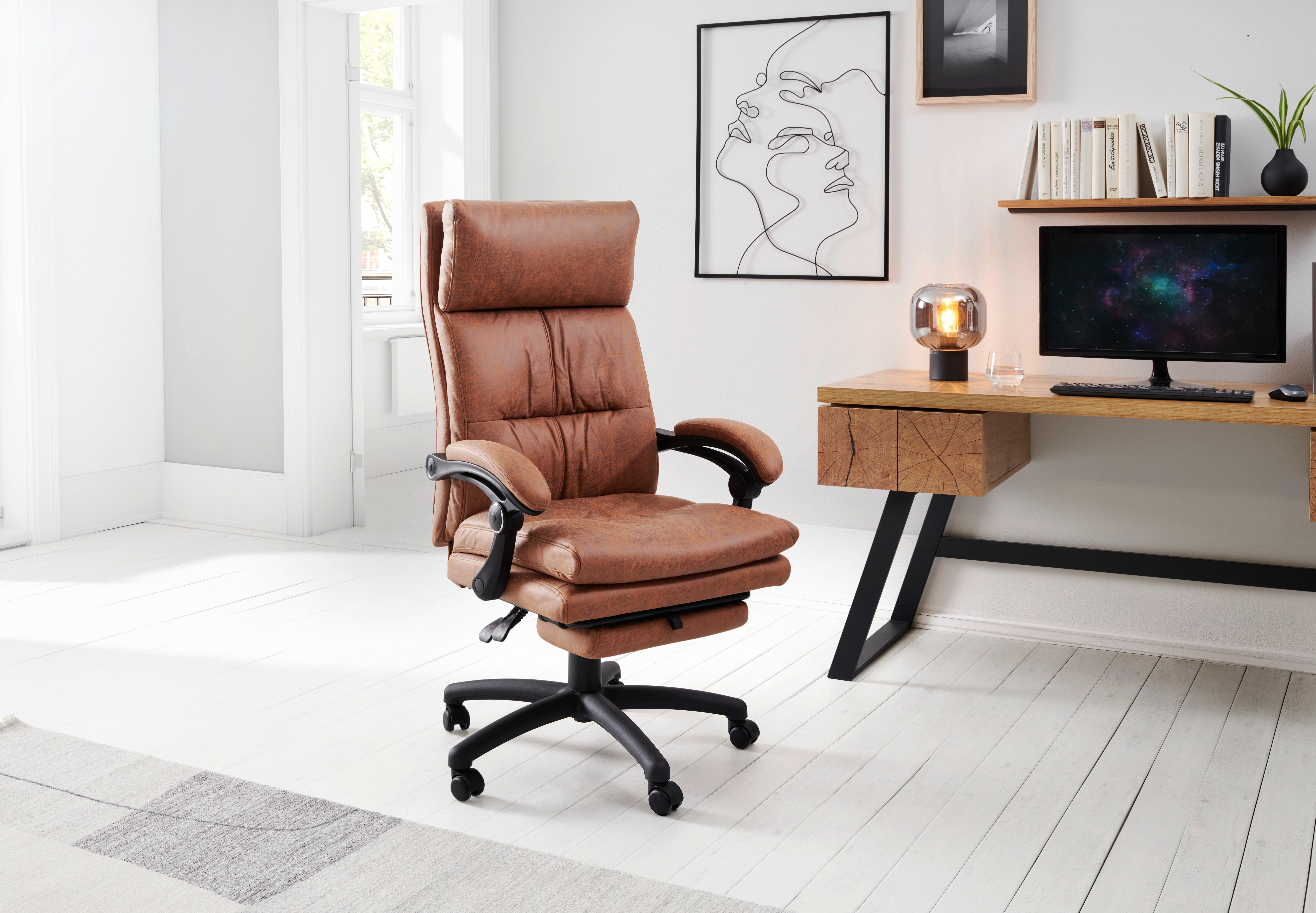Chefsessel Bernie - Schwarz/Braun, LIFESTYLE, Holz/Kunststoff (66/114 - 122/71,5cm) - MID.YOU