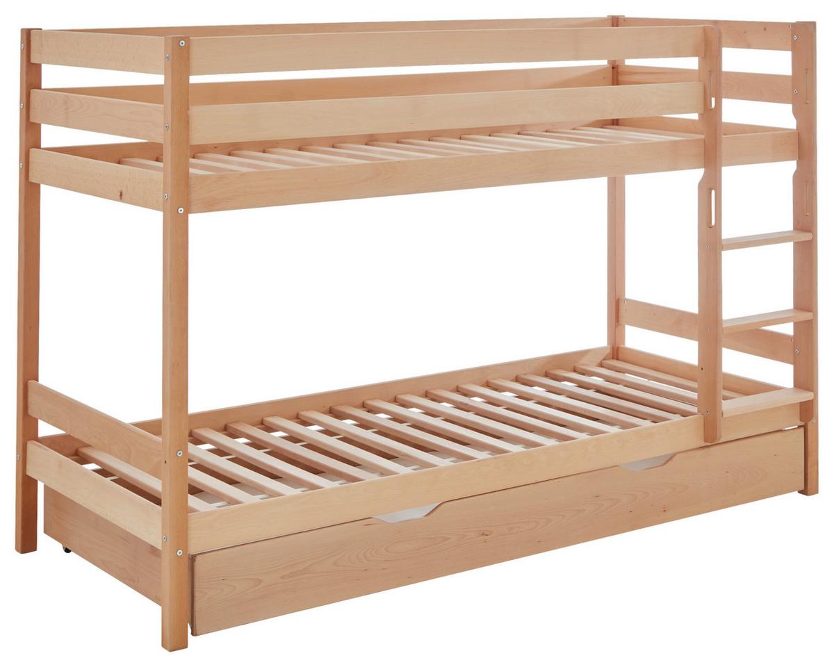 Etagenbett Lupo 2 Natur Buche Massiv Mit Absturzsicherung - Buchefarben, KONVENTIONELL, Holz (90/200cm)