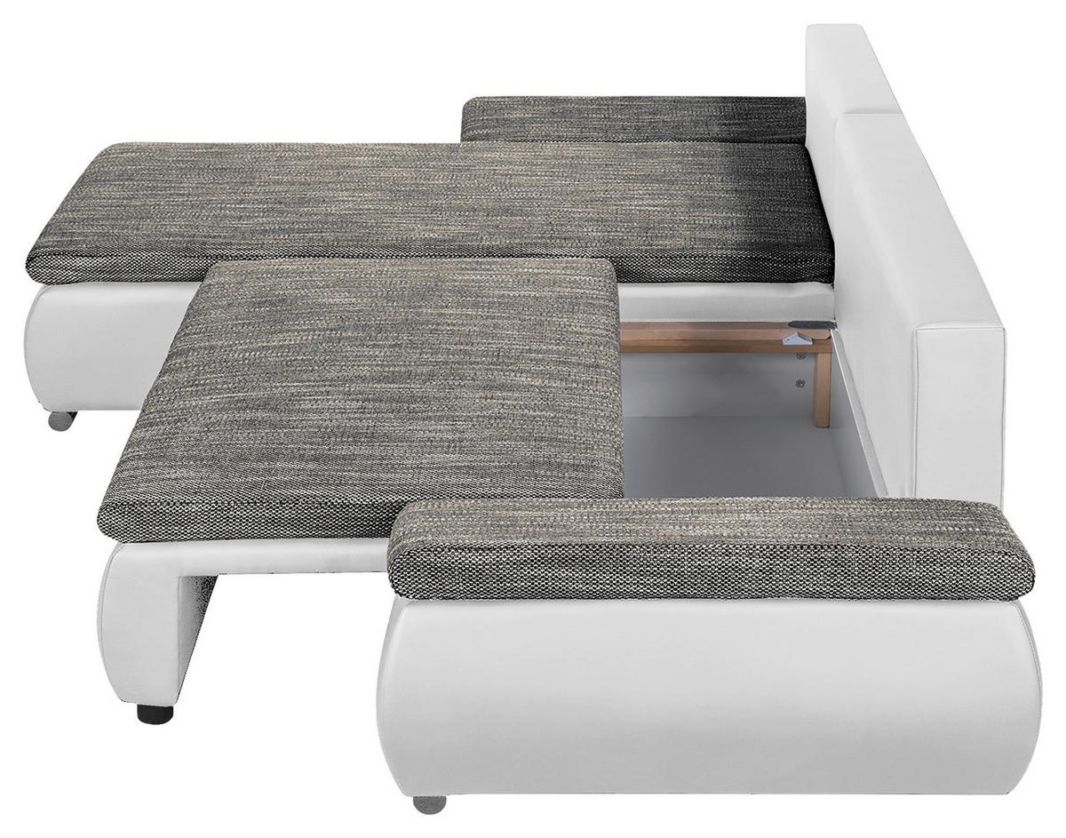 Ecksofa Acra Grau, Weiß B: 266x175 Cm - Chromfarben/Schwarz, Design, Textil (266/175cm) - Livetastic