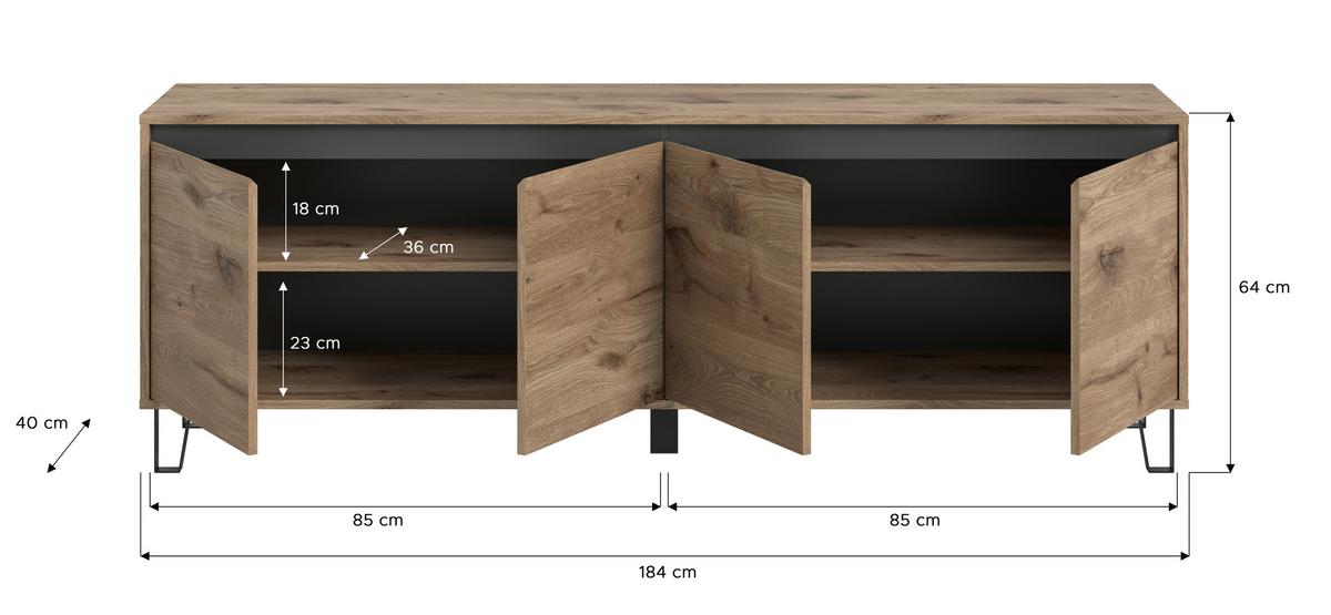 Lowboard Balton Eiche Dekor B: 184 Cm - Eiche dunkel, Design, Holzwerkstoff (184/64/40cm) - MID.YOU