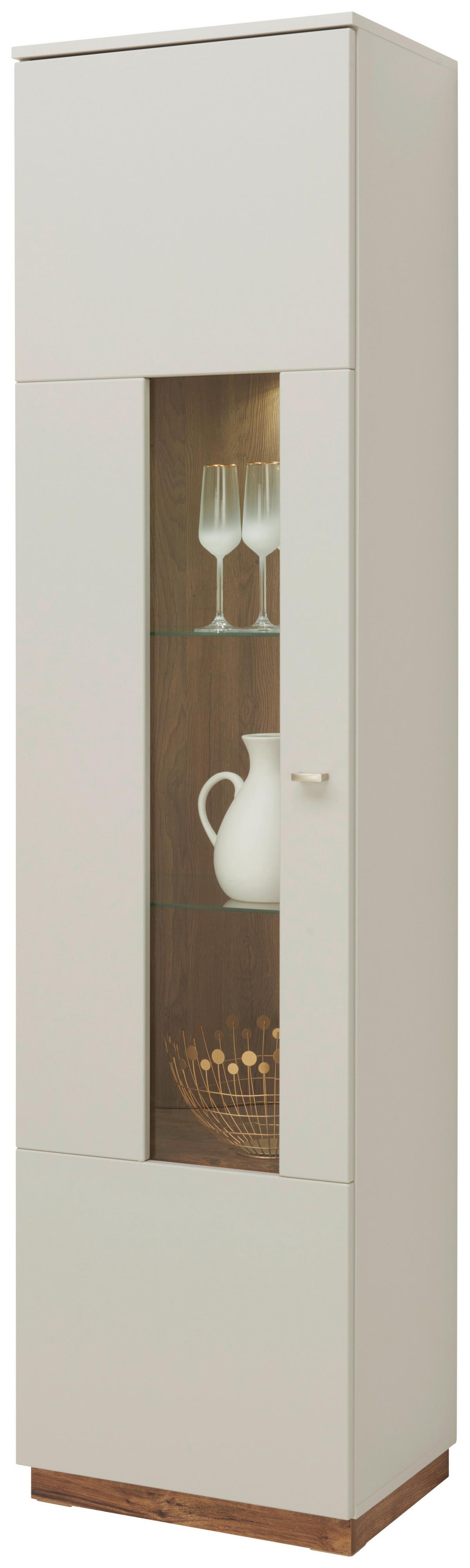 Vitrine Arian B: 50,1 cm Hellgrau/Eiche Dekor - Eichefarben/Hellgrau, MODERN, Glas/Holzwerkstoff (50,1/198,6/37,2cm)