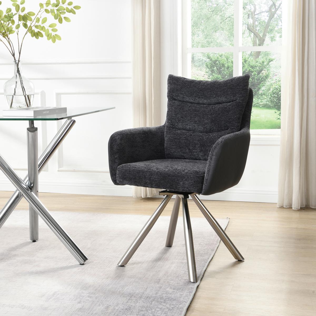 Armlehnstuhl Enid Webstoff Anthrazit, B: 60 Cm - Anthrazit/Nickelfarben, KONVENTIONELL, Textil/Metall (60/92/65cm) - Livetastic