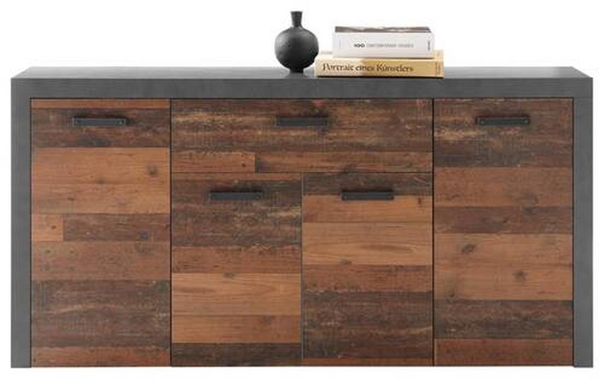 Sideboard B 180 cm Jones, Dunkelgrau/Eiche Dekor - Eichefarben/Dunkelgrau, Design, Holzwerkstoff (180/90/38cm) - MID.YOU