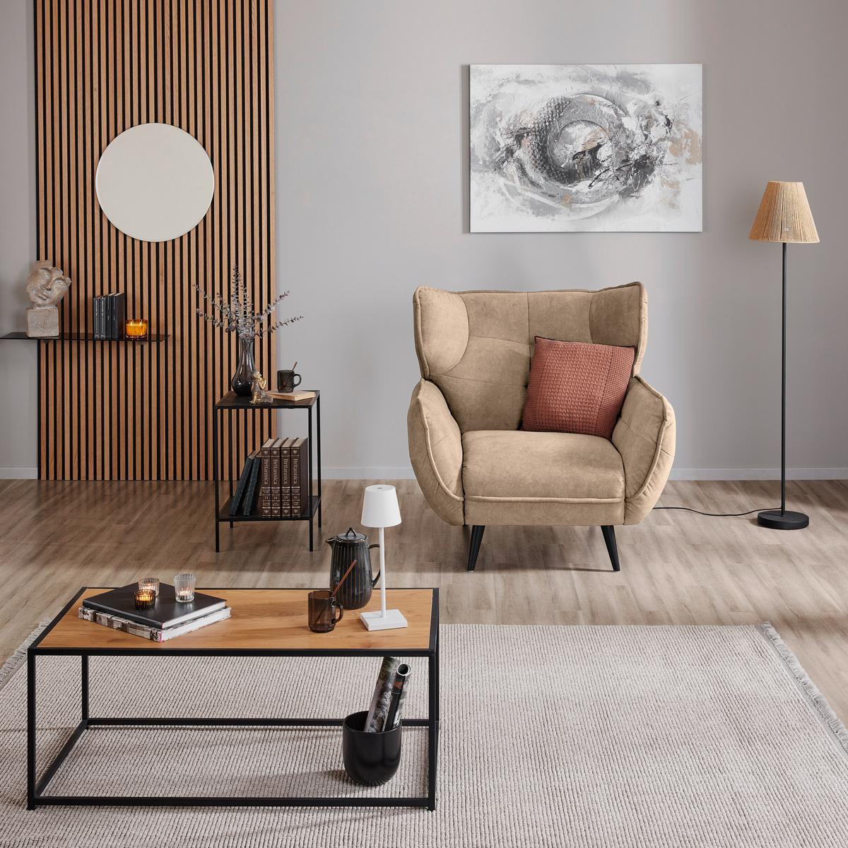 Kreslo ušiak PESCARA, sahara - čierna/Sahara, Modern, textil (103/105/98cm)