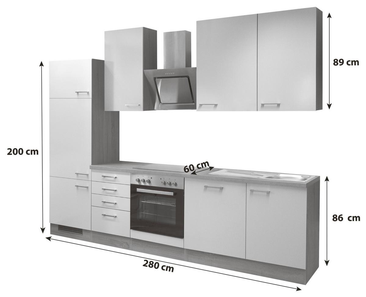 Küchenzeile Nepal Mit Geräten 280 Cm Kaschmir/eiche Dekor - Kaschmir/Sonoma Eiche, MODERN, Holzwerkstoff (280cm) - FlexWell